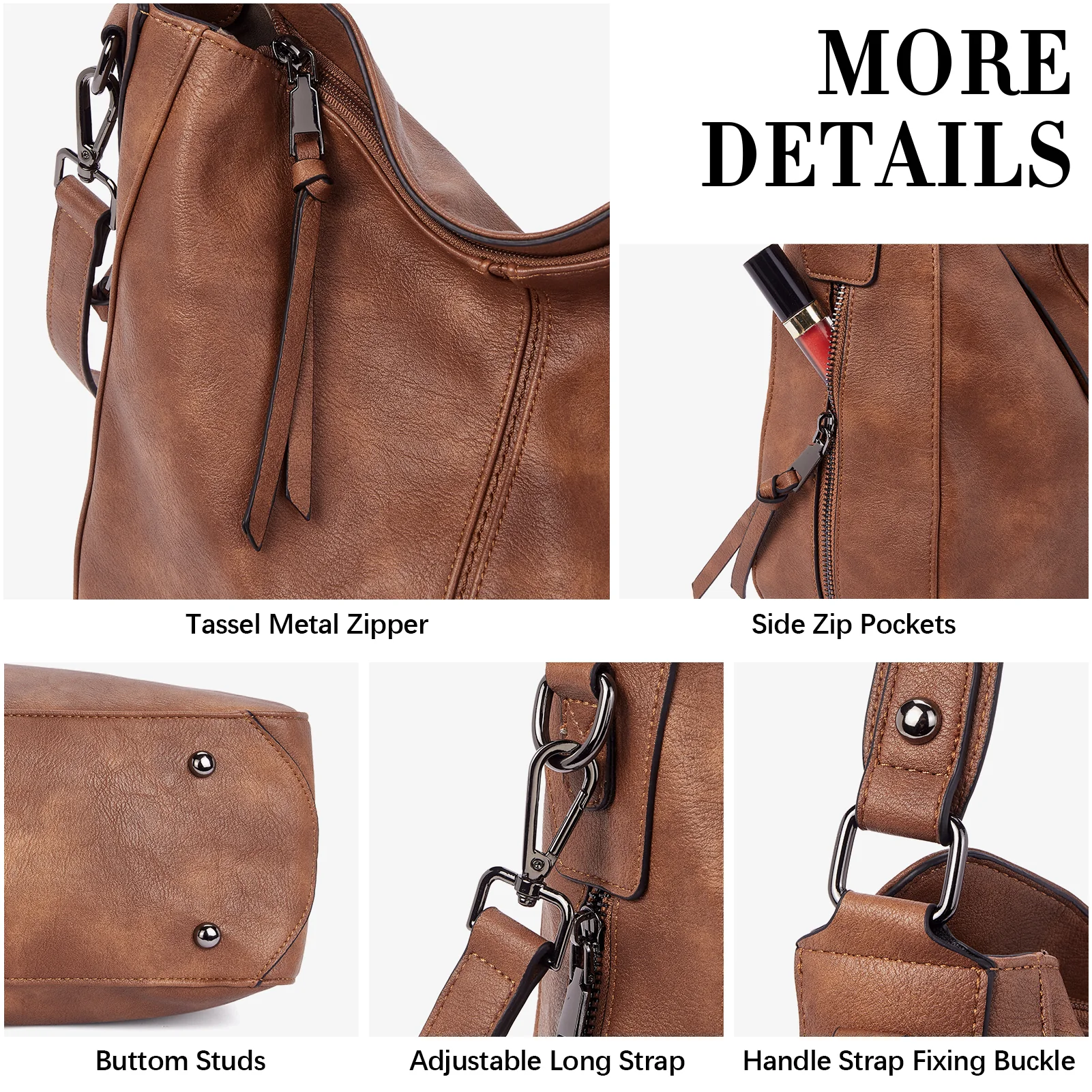 Kweli Large Stitch Detail Vegan Lether Hobo Bag - Image 4