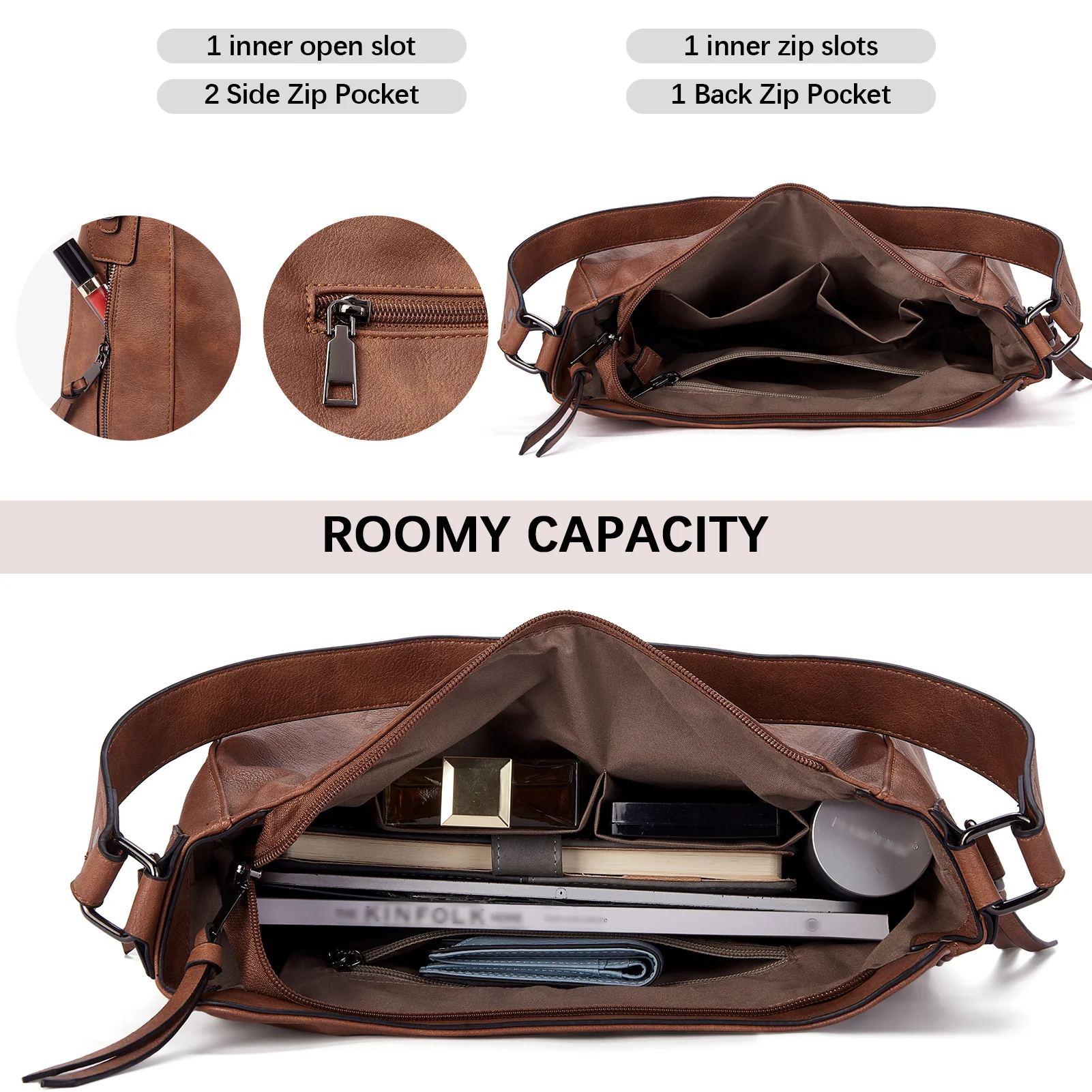 Kweli Large Stitch Detail Vegan Lether Hobo Bag - Image 5