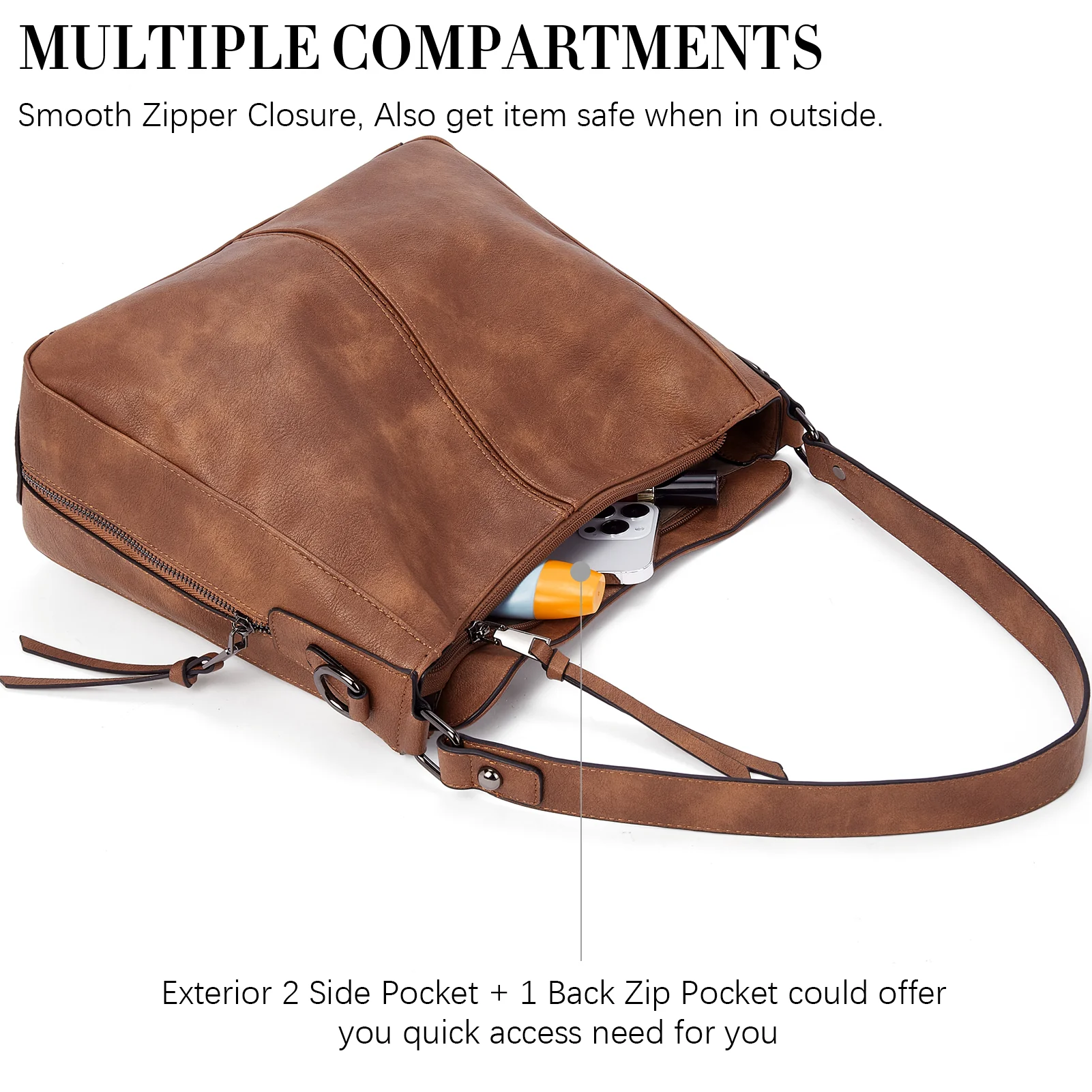 Kweli Large Stitch Detail Vegan Lether Hobo Bag - Image 6