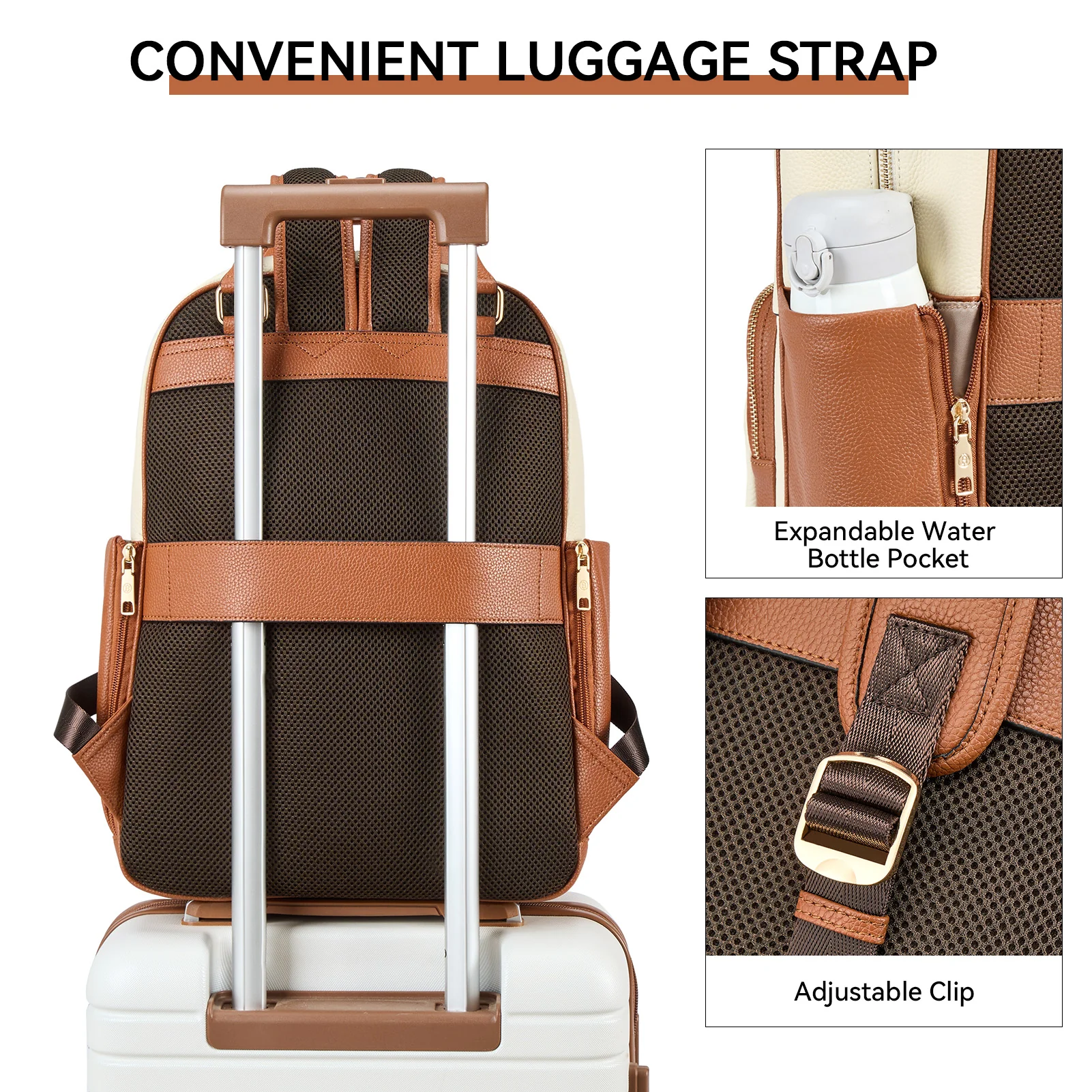 Smart Genuine Leather Laptop Backpack — Expandable Bottle Pocket - Image 14