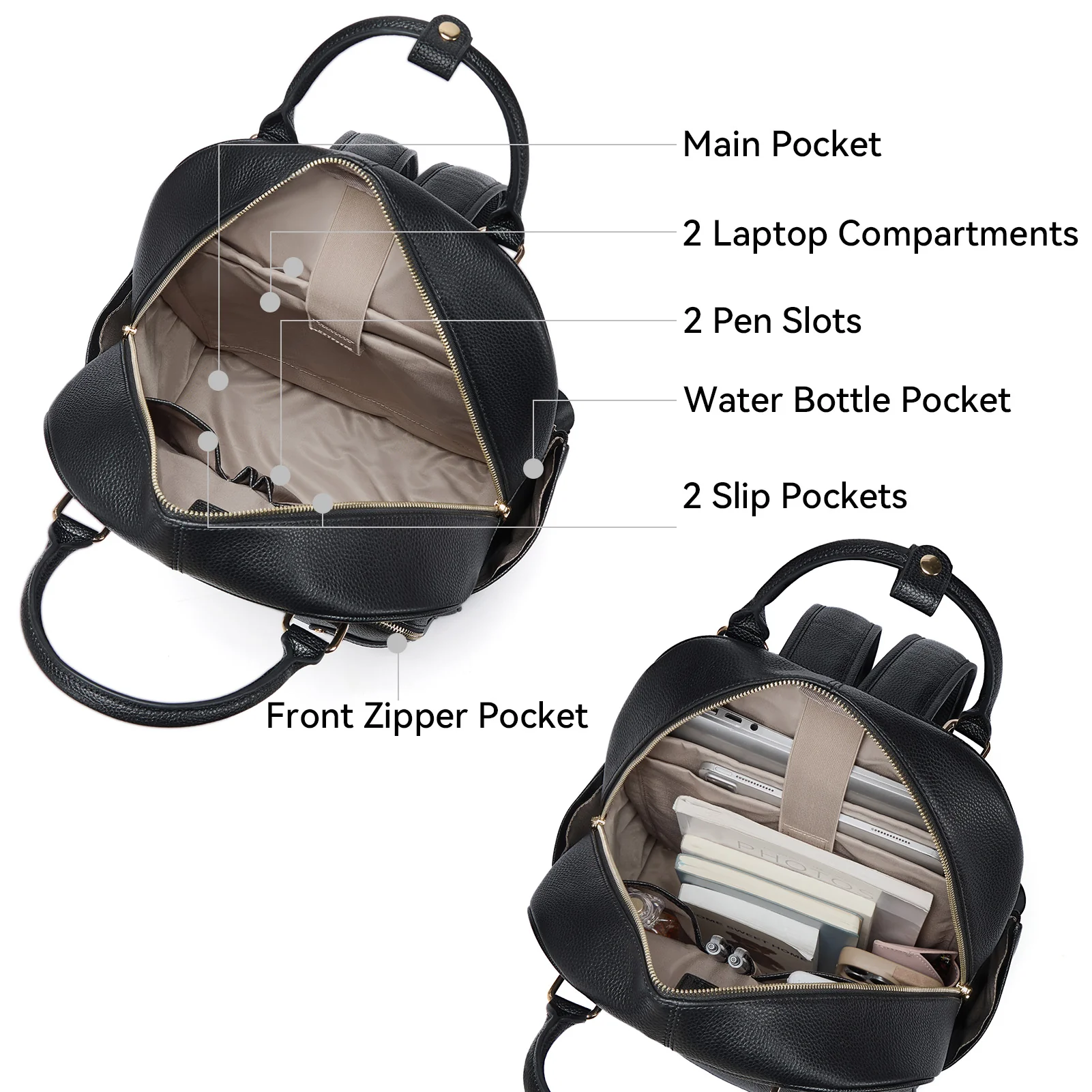 Smart Genuine Leather Laptop Backpack — Expandable Bottle Pocket - Image 4