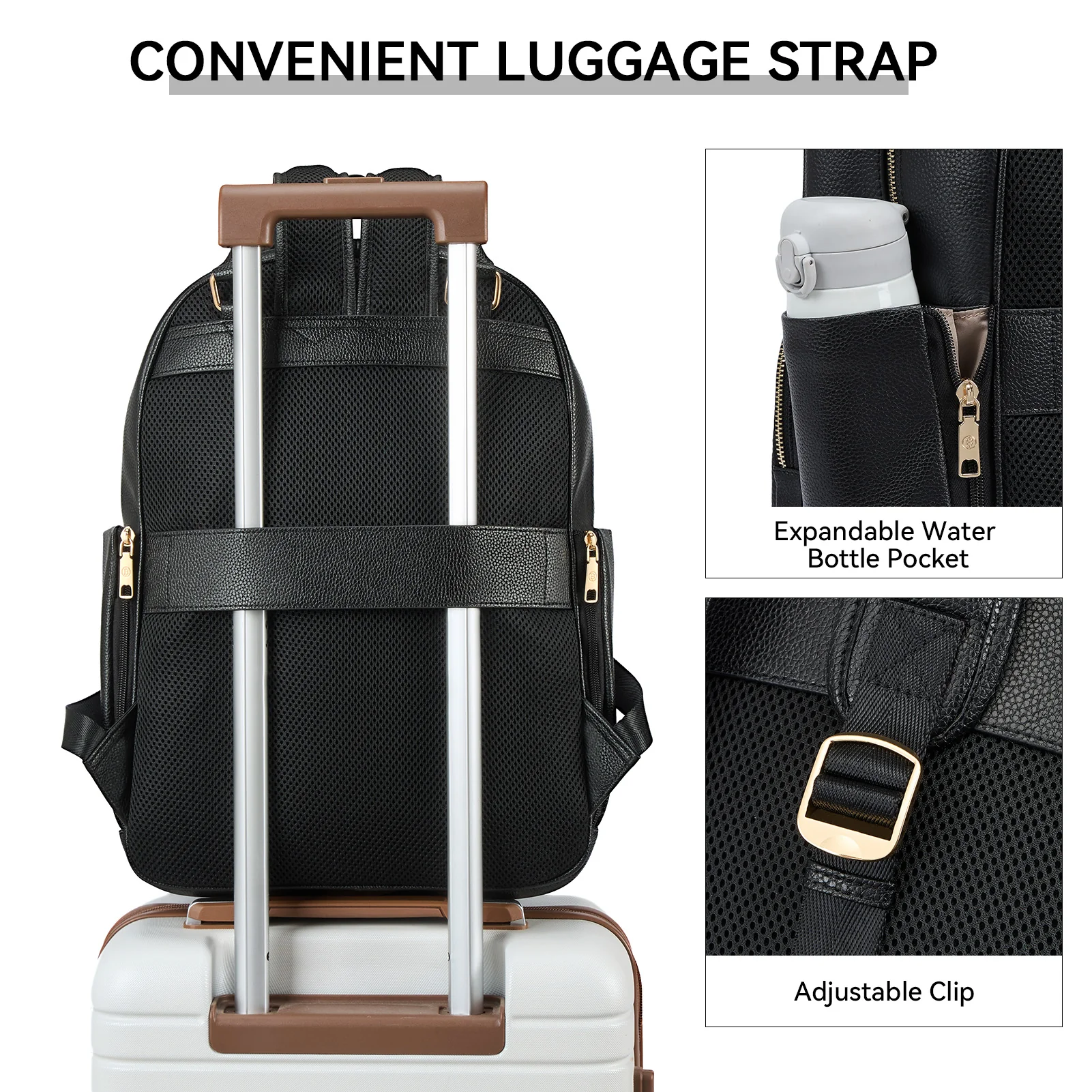 Smart Genuine Leather Laptop Backpack — Expandable Bottle Pocket - Image 7