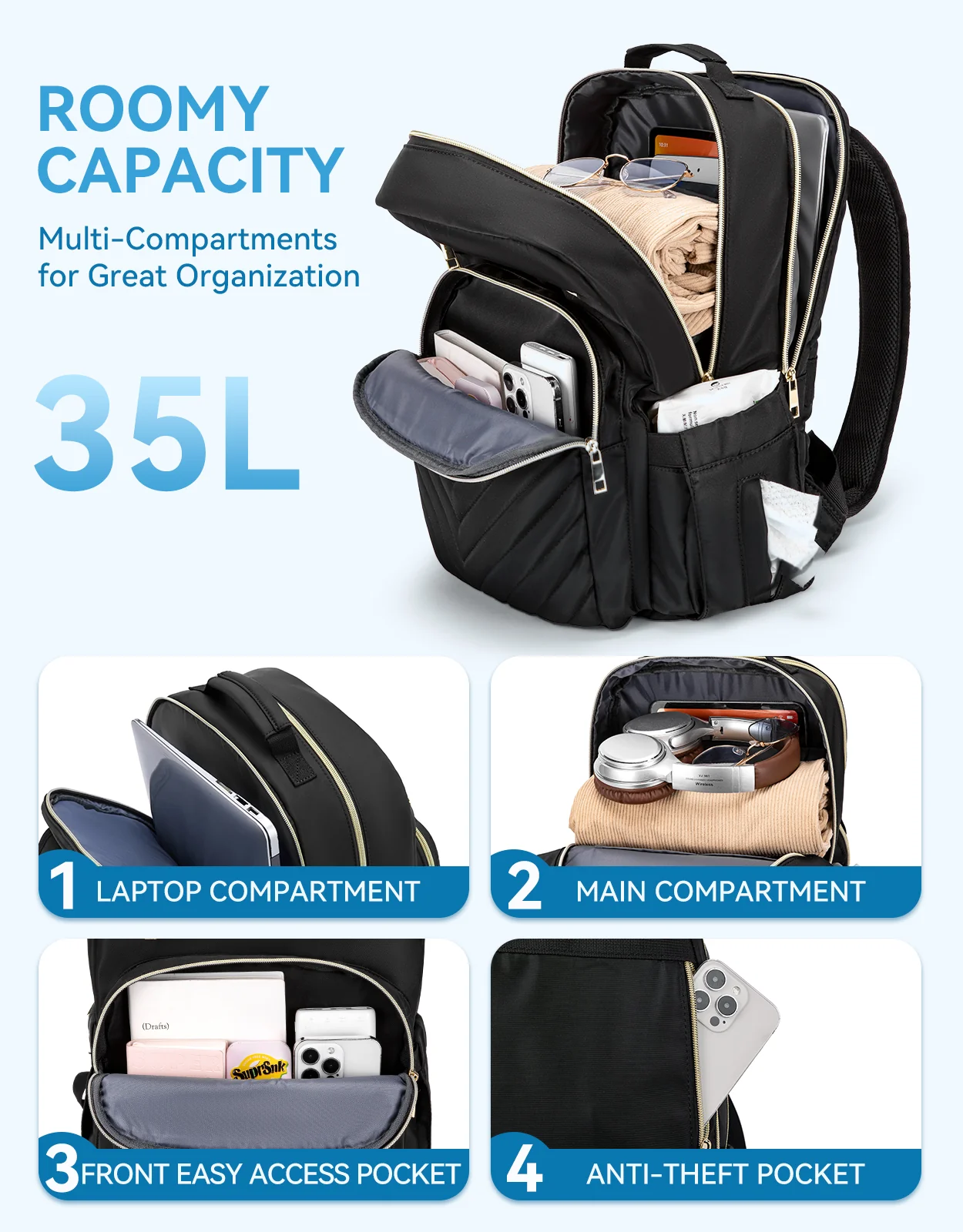 Minoru Quilted Patchwork 15.6“ Laptop Backpack - Image 18