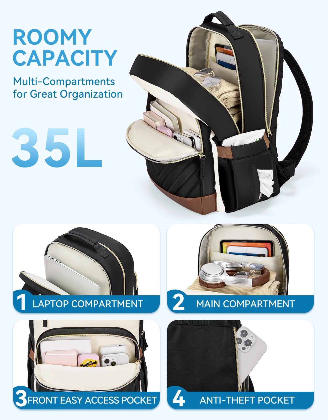 Minoru Quilted Patchwork 15.6“ Laptop Backpack - Image 5