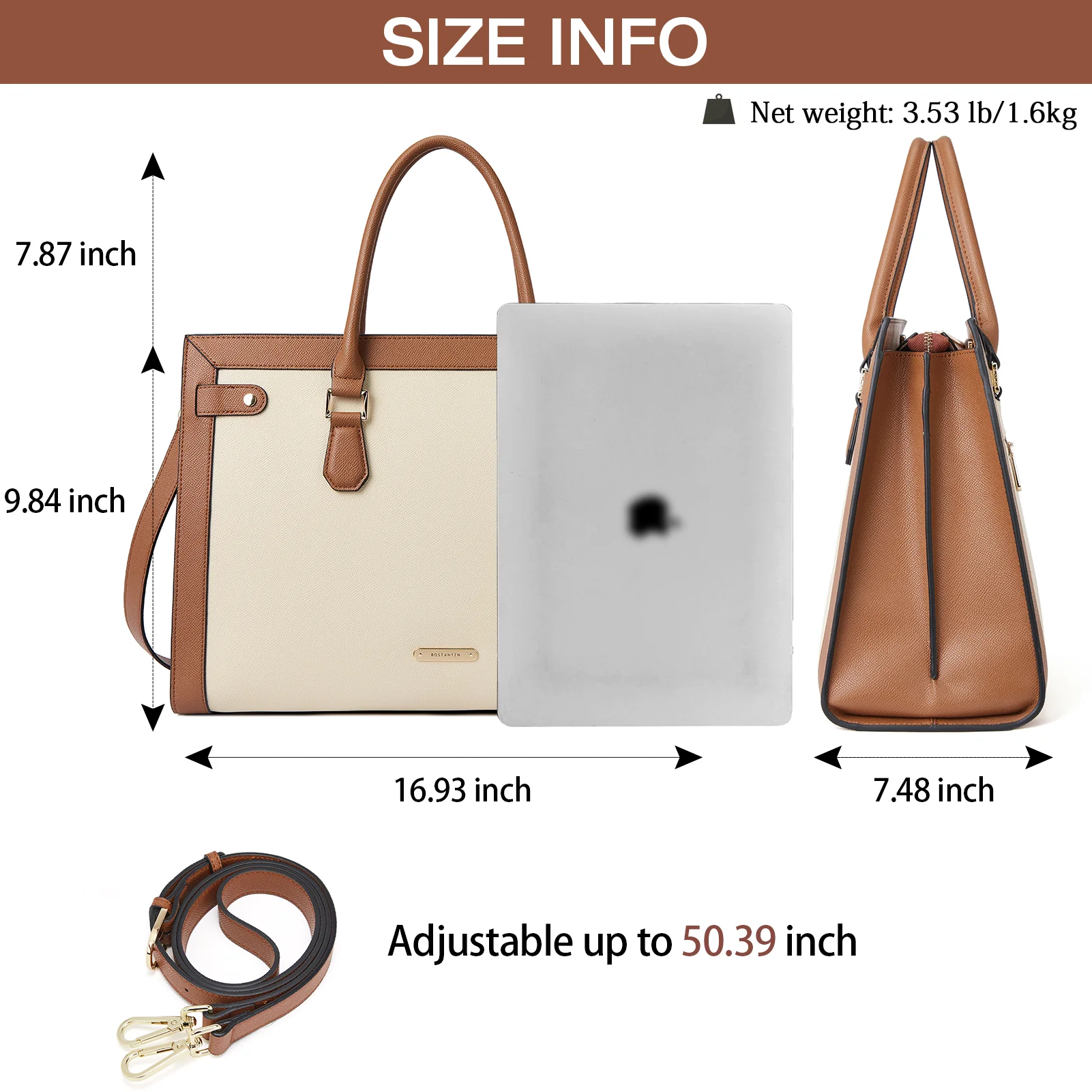 BOSTANTEN Laptop Bag for Women 15.6 inch Leather Briefcase Computer Handbag Stylish Work Tote - Image 4