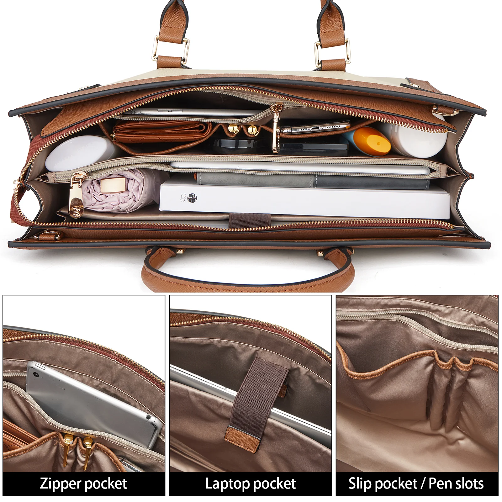 BOSTANTEN Laptop Bag for Women 15.6 inch Leather Briefcase Computer Handbag Stylish Work Tote - Image 8