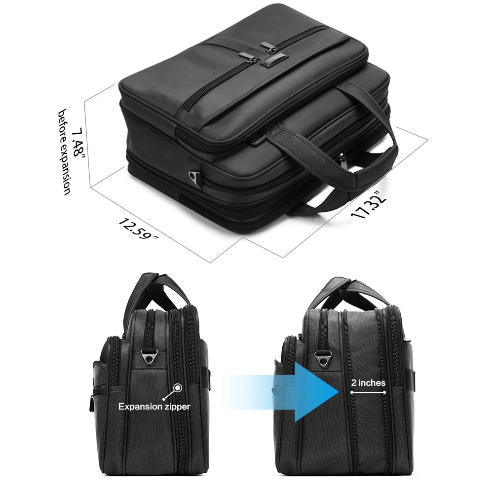 BOSTANTEN Laptop Bags 17 inch Briefcase for Men Nylon Water-resistant Large Business Travel Bag Black - Image 4