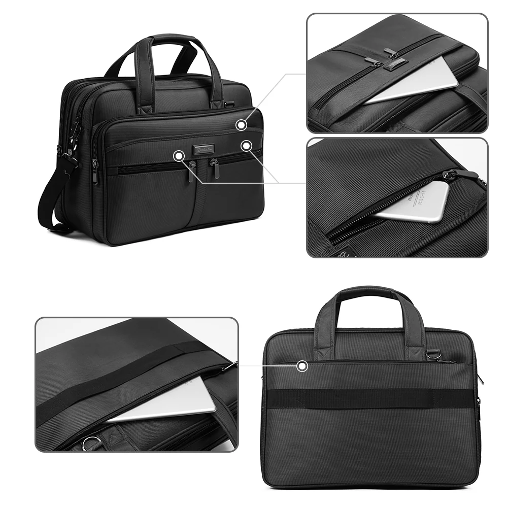 BOSTANTEN Laptop Bags 17 inch Briefcase for Men Nylon Water-resistant Large Business Travel Bag Black - Image 7