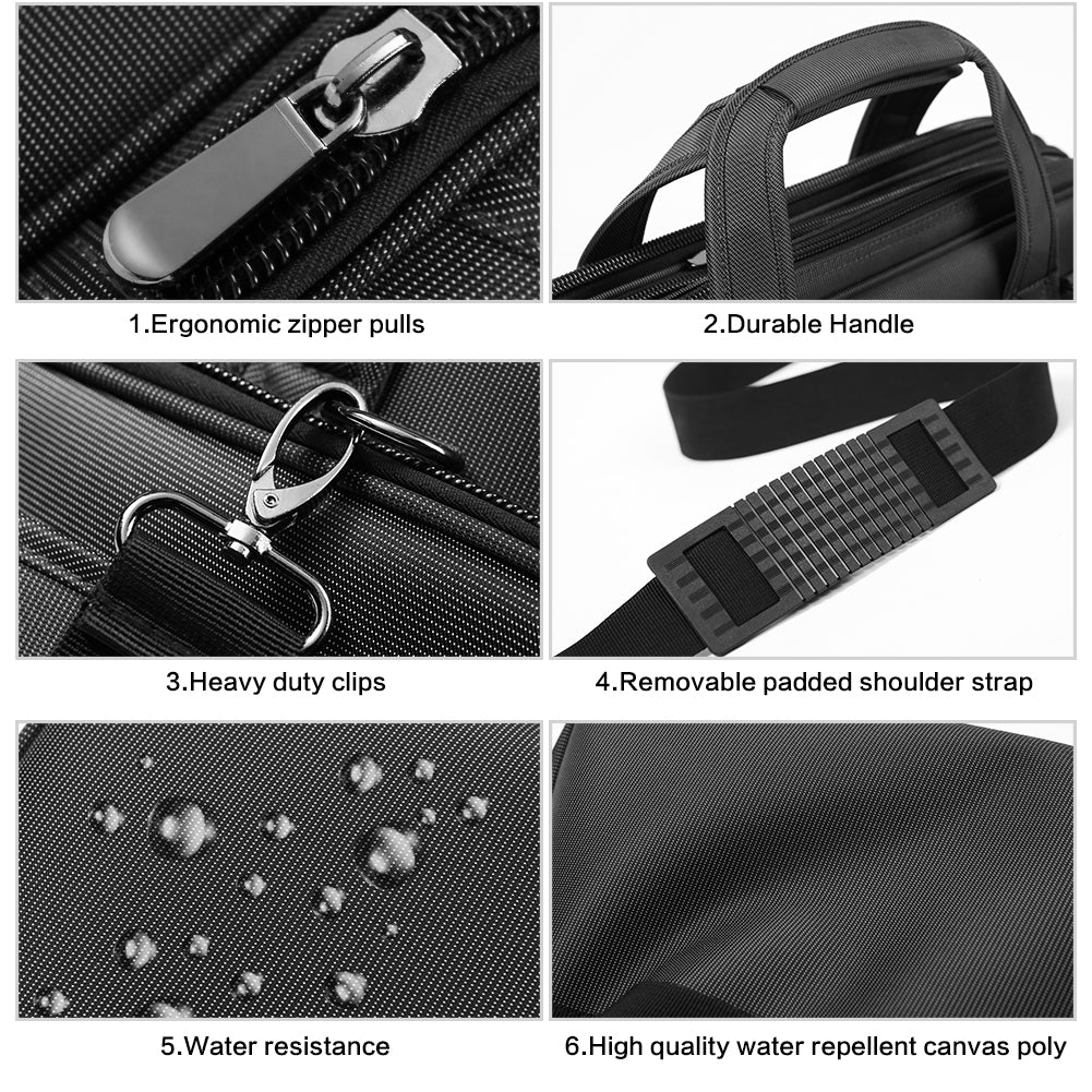 BOSTANTEN Laptop Bags 17 inch Briefcase for Men Nylon Water-resistant Large Business Travel Bag Black - Image 8
