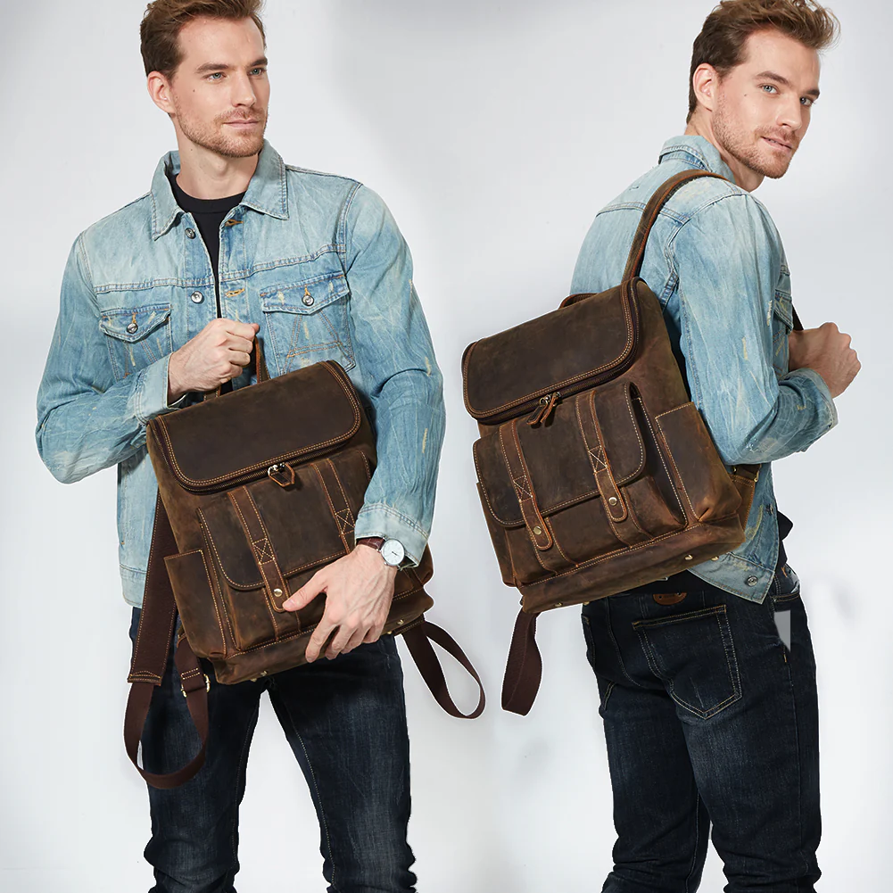 Vintage Laptop Backpack 15.6'' - Handcrafted Crazy Horse Leather - Image 3