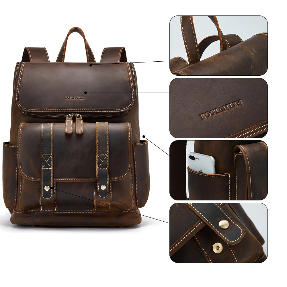 Vintage Laptop Backpack 15.6'' - Handcrafted Crazy Horse Leather - Image 5
