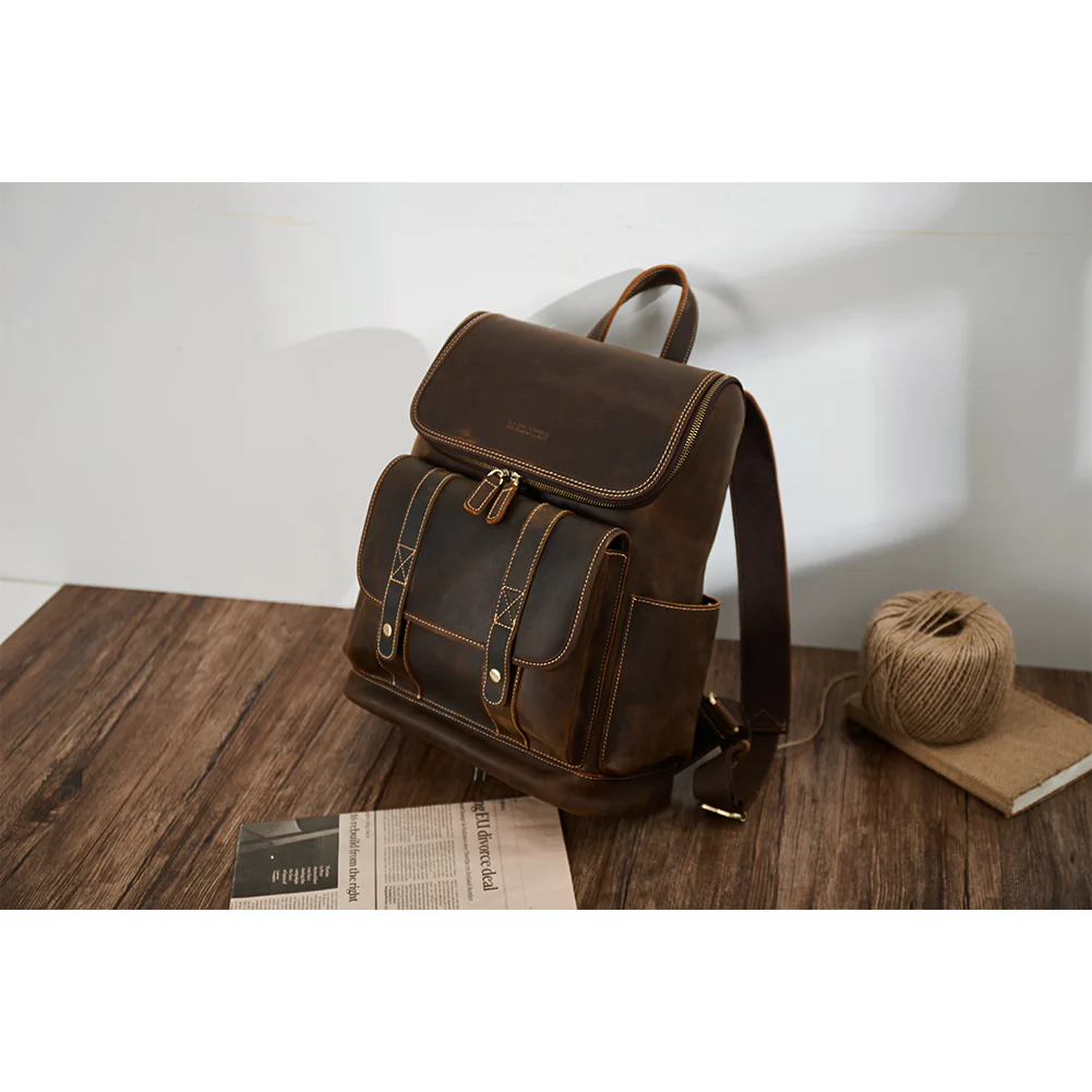 Vintage Laptop Backpack 15.6'' - Handcrafted Crazy Horse Leather - Image 6