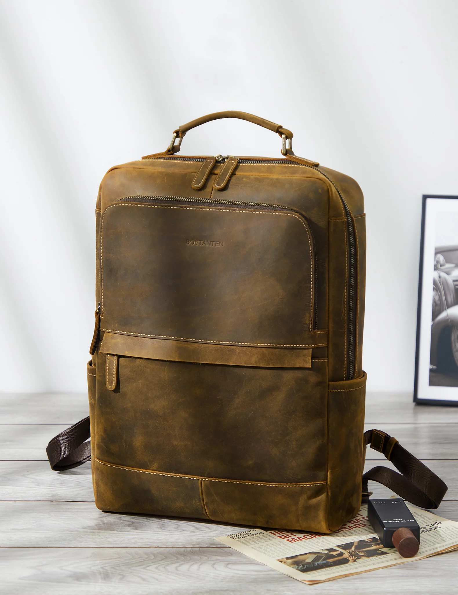 Men's Large Retro Business Backpack for 15.6-inch Laptops - Image 2