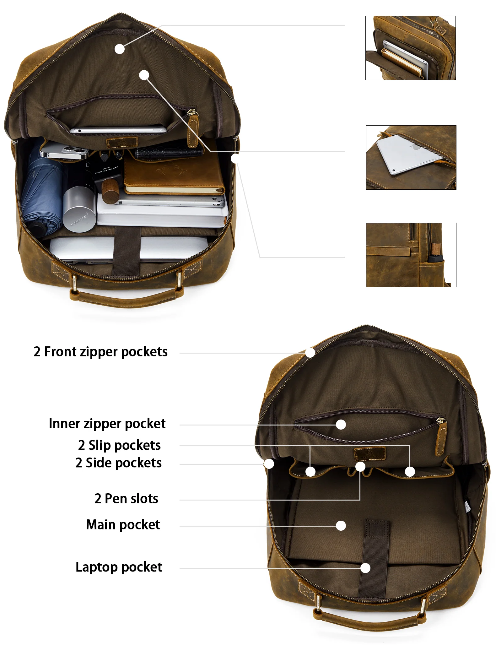 Men's Large Retro Business Backpack for 15.6-inch Laptops - Image 4