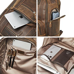 BOSTANTEN Leather Backpack for Men, 15.6 inch Laptop Backpack Large Capacity Business Travel Bag Vintage Shoulder Daypacks - Image 4