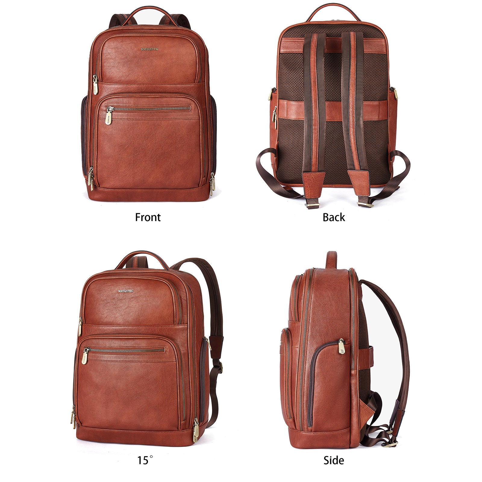 Premium Black Leather 15.6inch Laptop Backpack for Men - Image 10