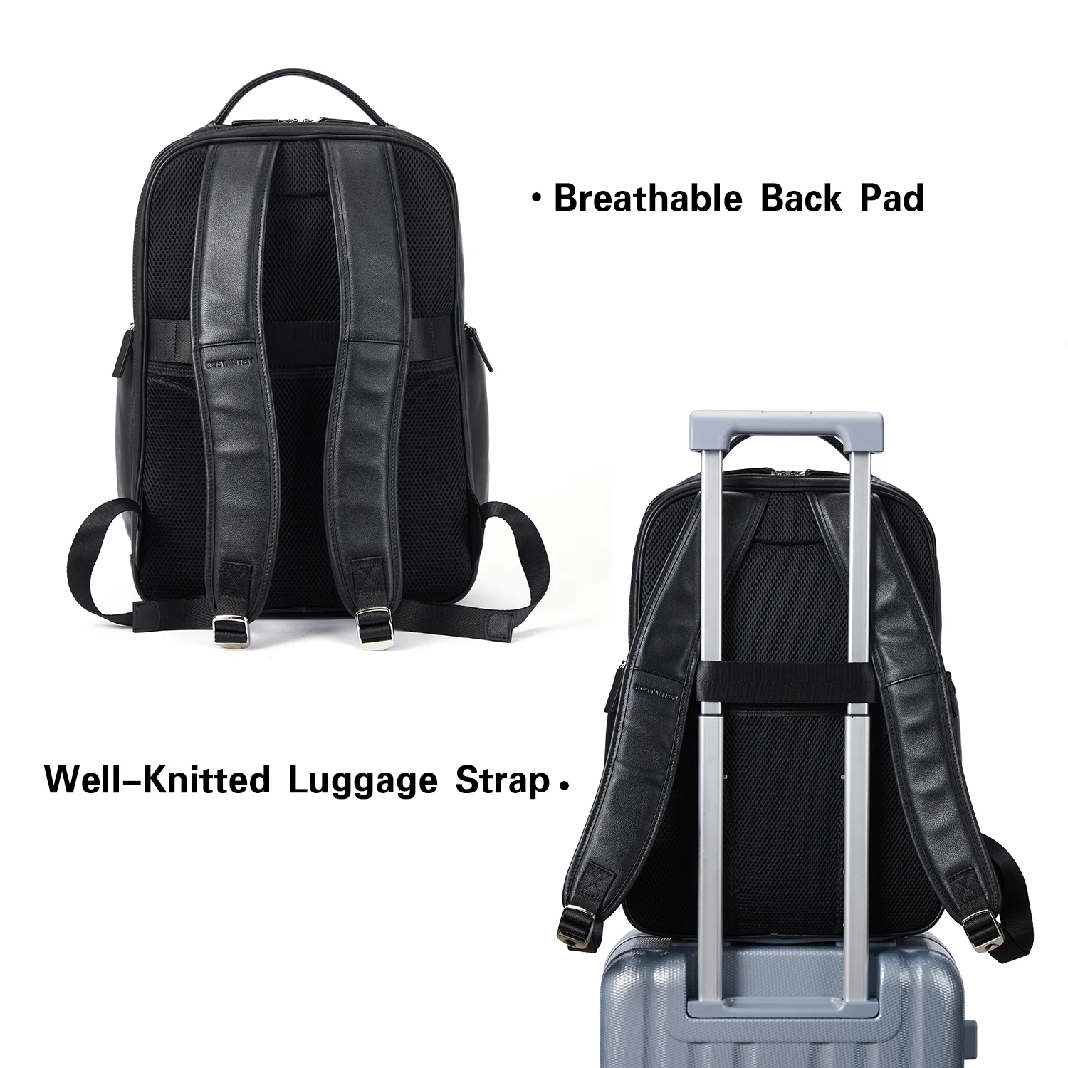 Premium Black Leather 15.6inch Laptop Backpack for Men - Image 4