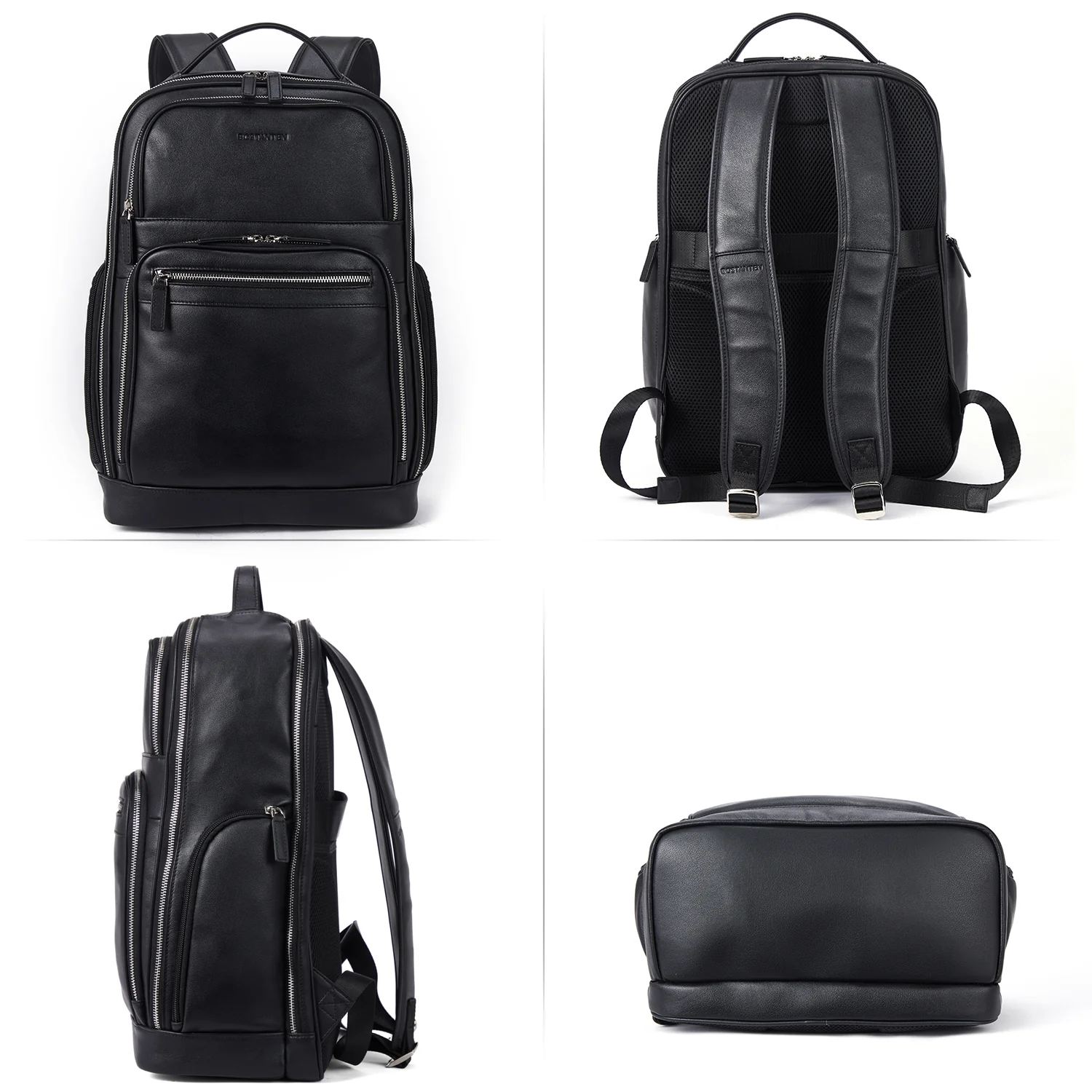 Premium Black Leather 15.6inch Laptop Backpack for Men - Image 5