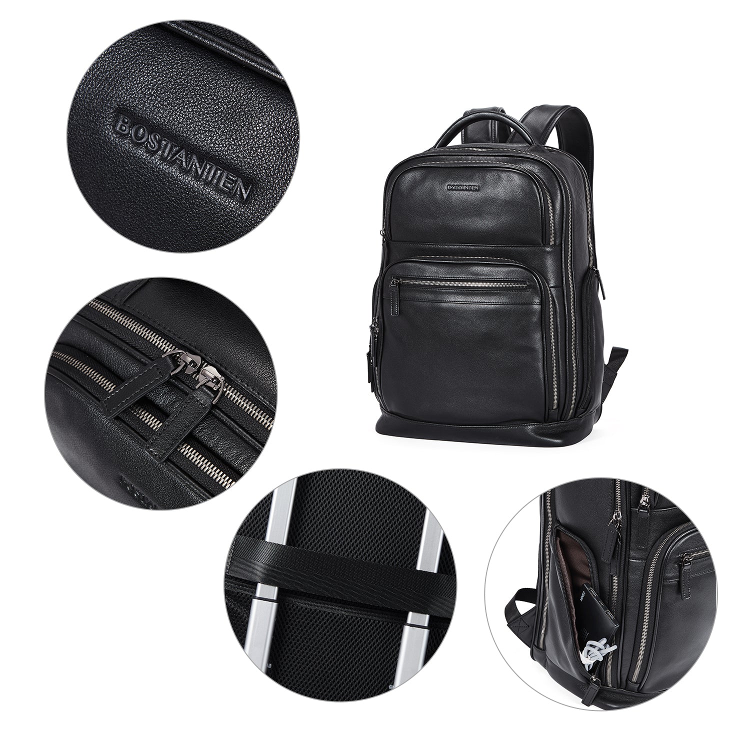 Premium Black Leather 15.6inch Laptop Backpack for Men - Image 6