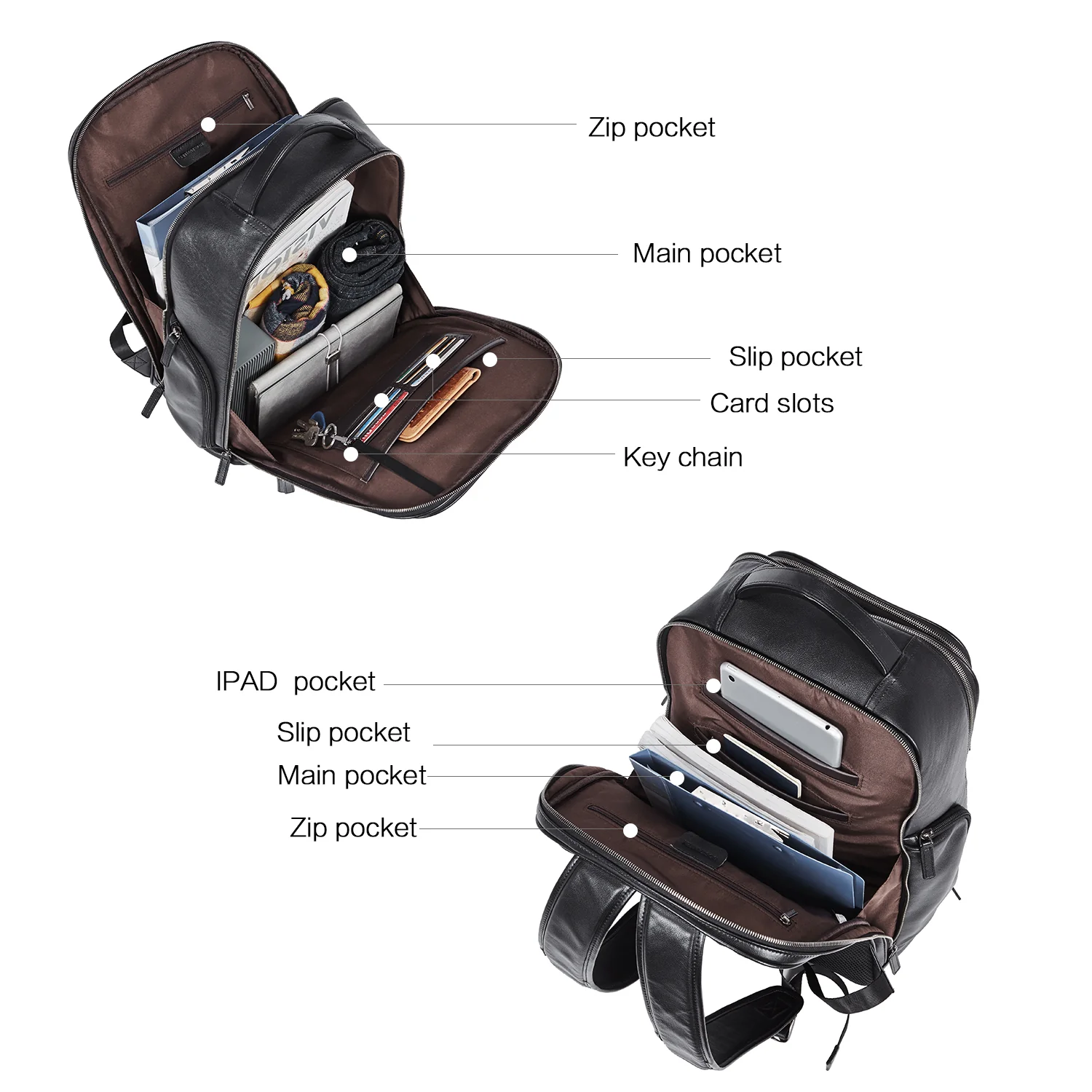 Premium Black Leather 15.6inch Laptop Backpack for Men - Image 7