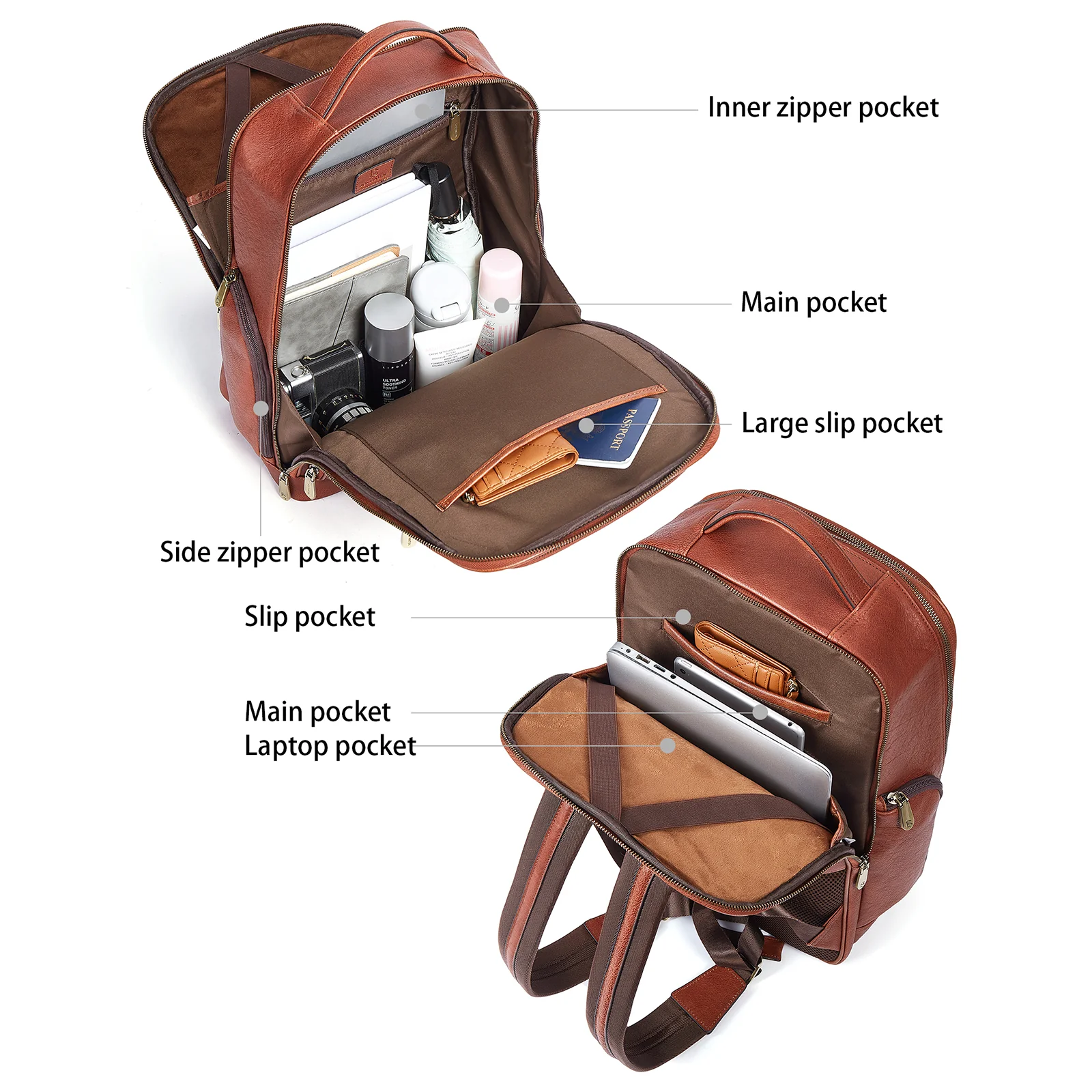 Premium Black Leather 15.6inch Laptop Backpack for Men - Image 9