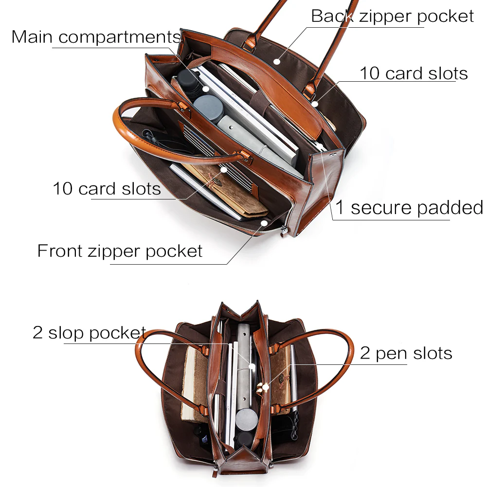 Carol Minimalist Leather Briefcase - Image 6