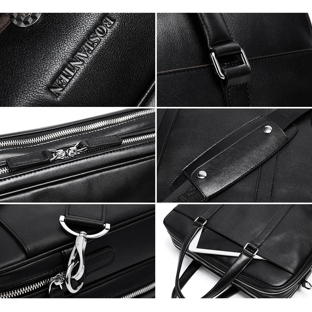 BOSTANTEN Leather Laptop Briefcase Best Work Bags Computer Bag for Men Black - Image 4