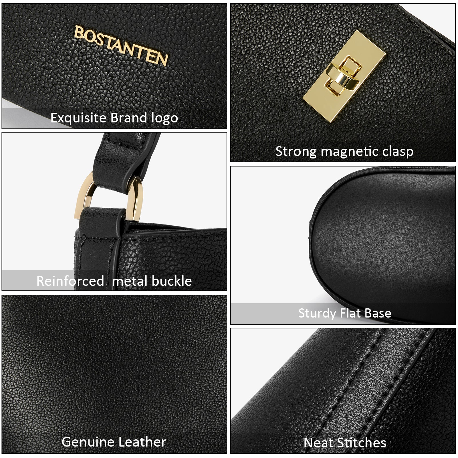 BOSTANTEN Leather Handbags for Women Designer Hobo Bucket Purses Fashion Ladies Crossbody Bags for Work Travel Daily - Image 8