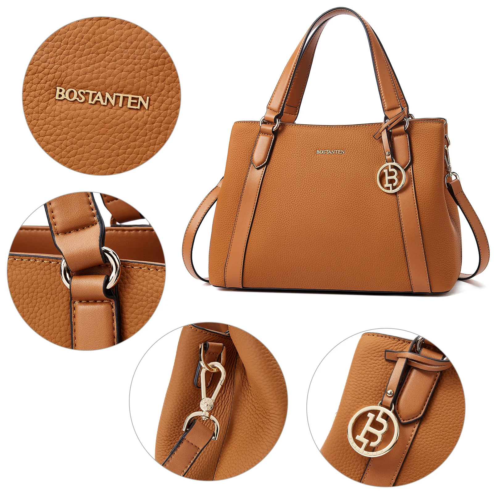 BOSTANTEN Leather Handbags for Women Designer Satchel Purses Top Handle Shoulder Crossbody Bag with Triple Compartment - Image 2