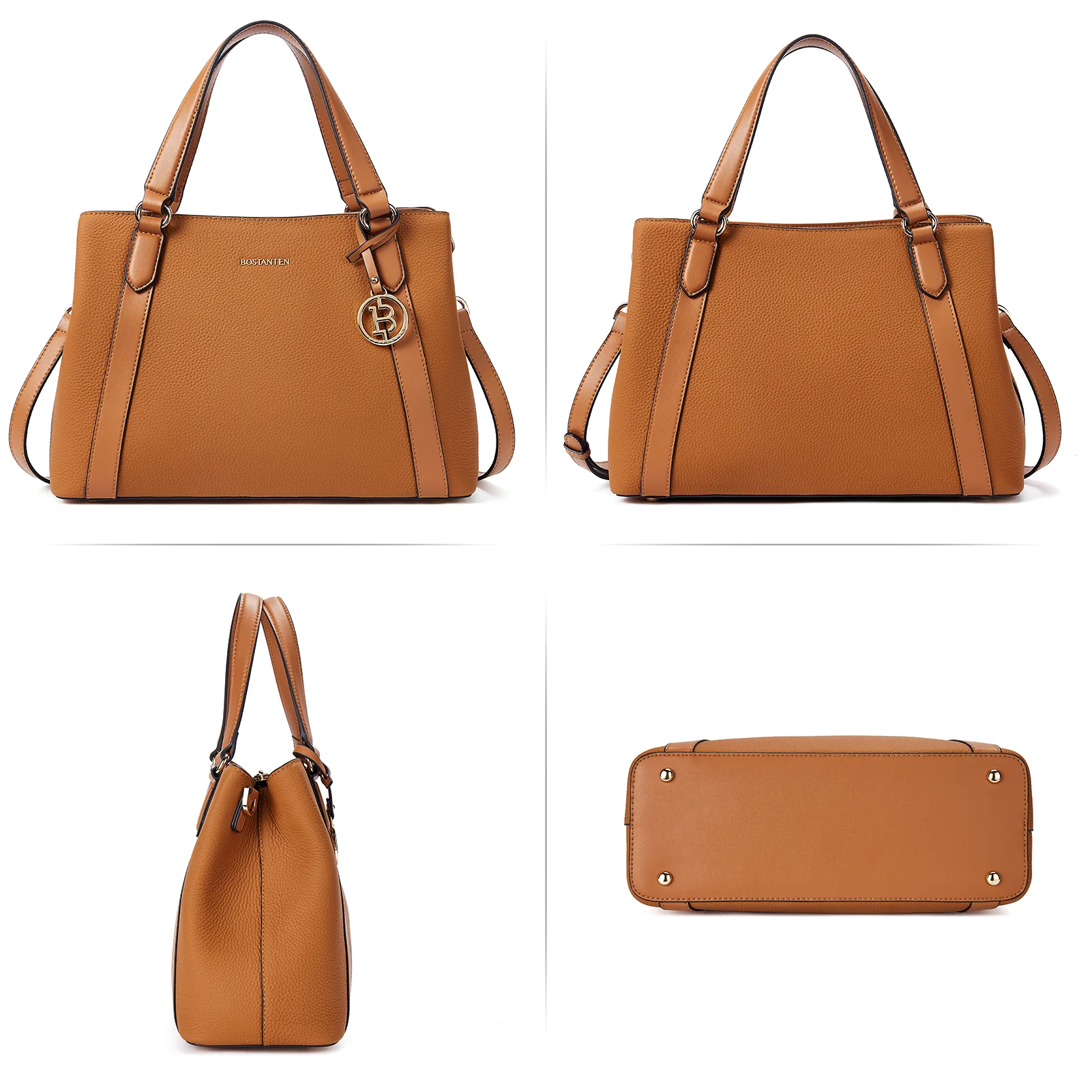 BOSTANTEN Leather Handbags for Women Designer Satchel Purses Top Handle Shoulder Crossbody Bag with Triple Compartment - Image 4