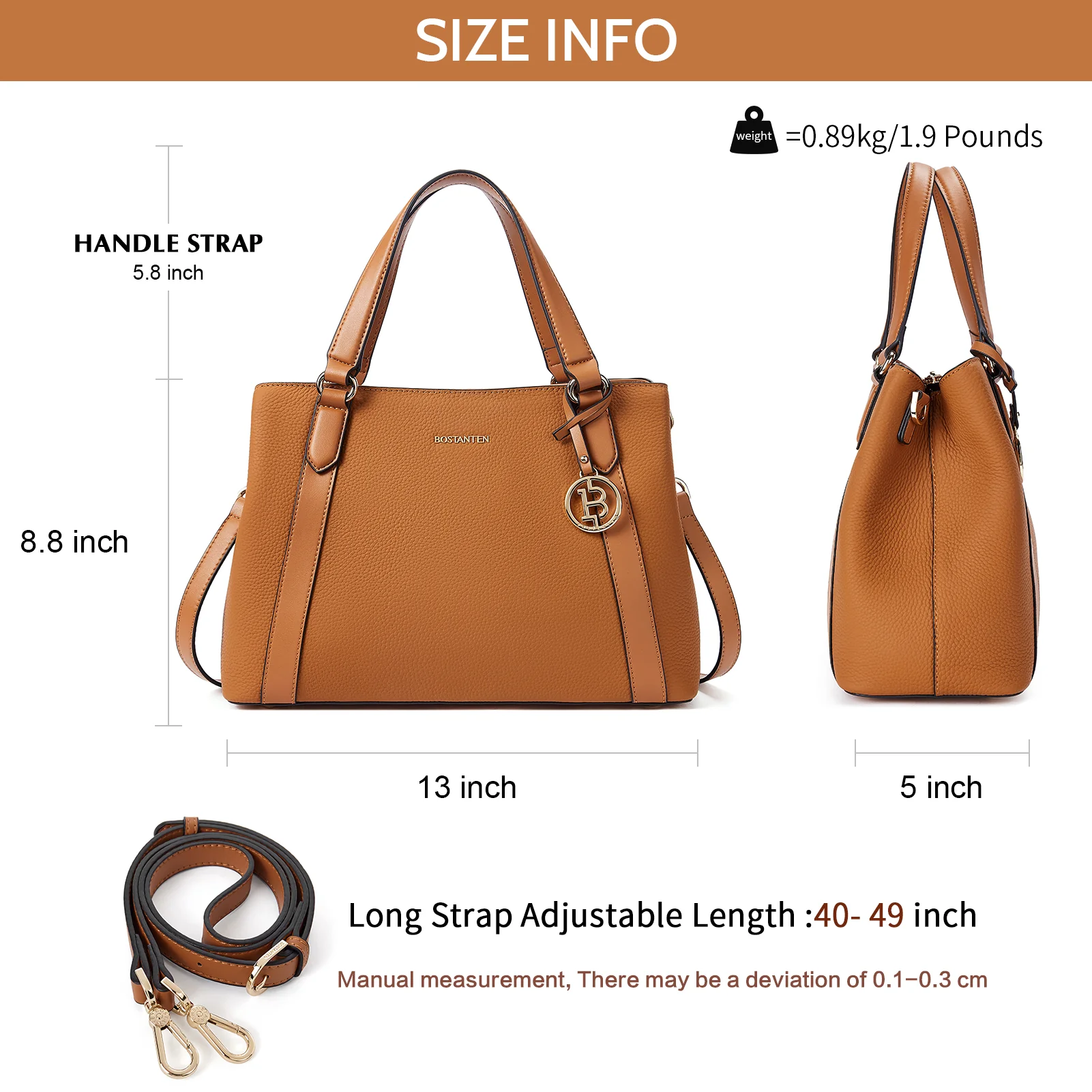 BOSTANTEN Leather Handbags for Women Designer Satchel Purses Top Handle Shoulder Crossbody Bag with Triple Compartment - Image 5