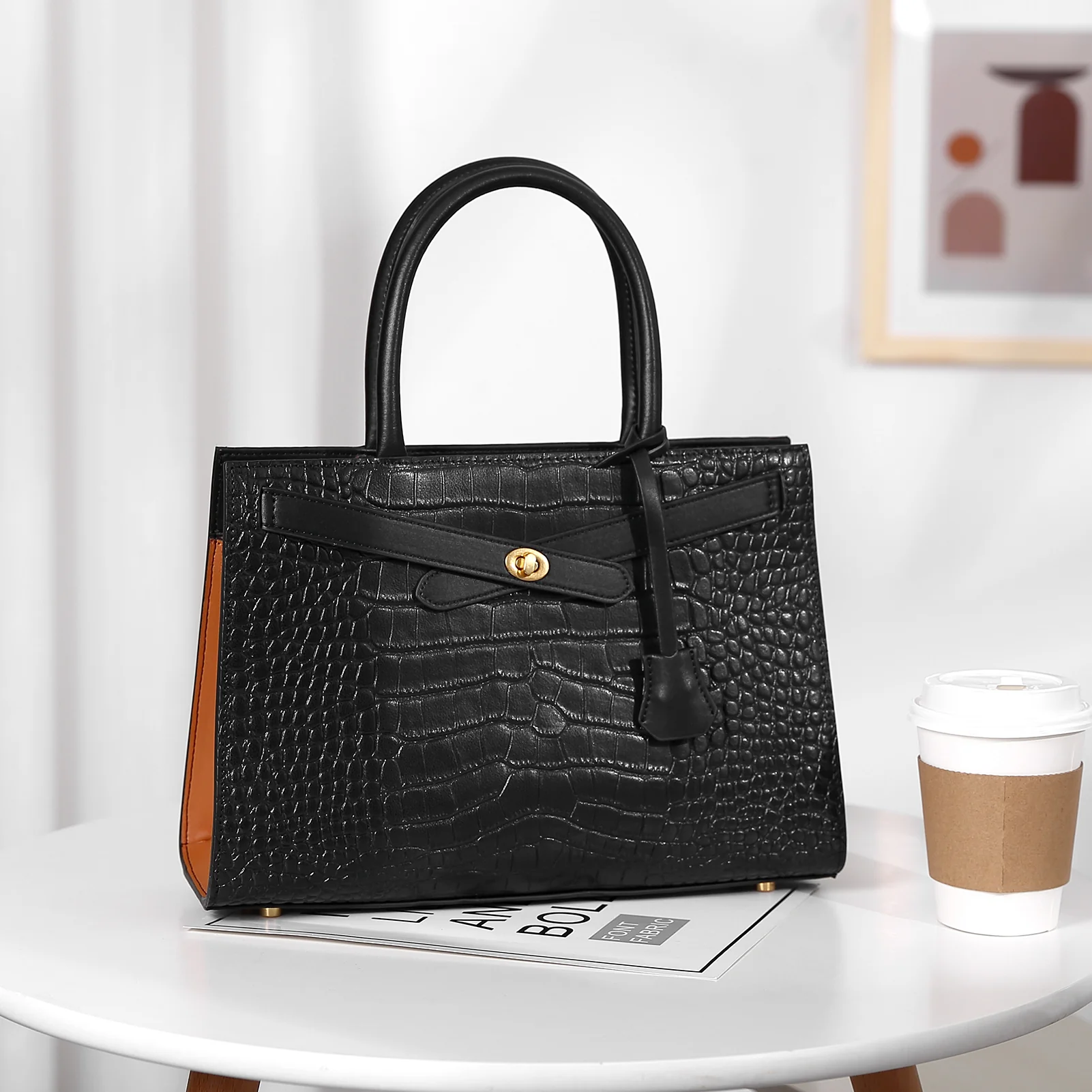 BOSTANTEN Leather Handbags for Women Fashion Satchel Purses Top Handle Tote Work Shoulder Bags Crocodile Pattern - Image 3