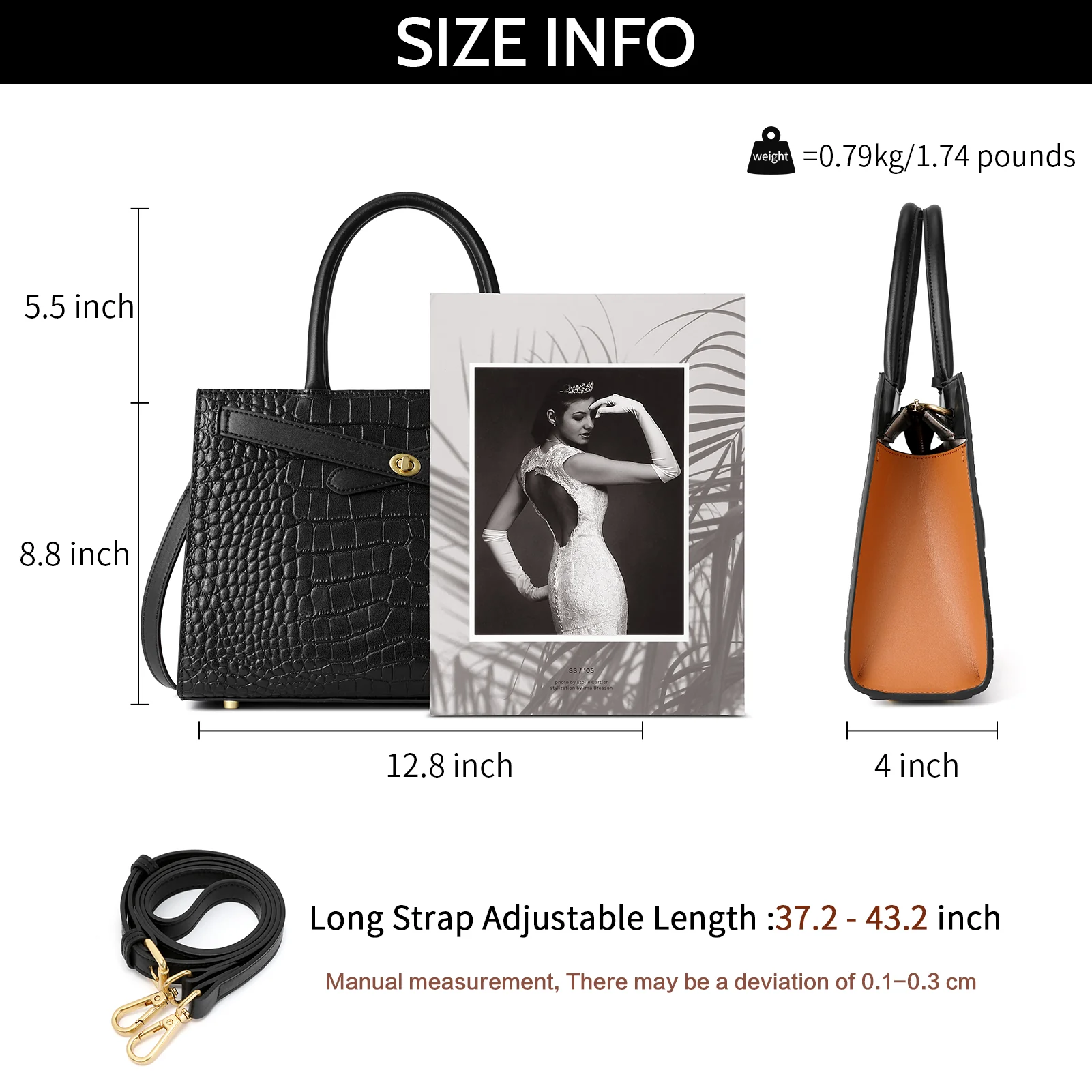 BOSTANTEN Leather Handbags for Women Fashion Satchel Purses Top Handle Tote Work Shoulder Bags Crocodile Pattern - Image 4