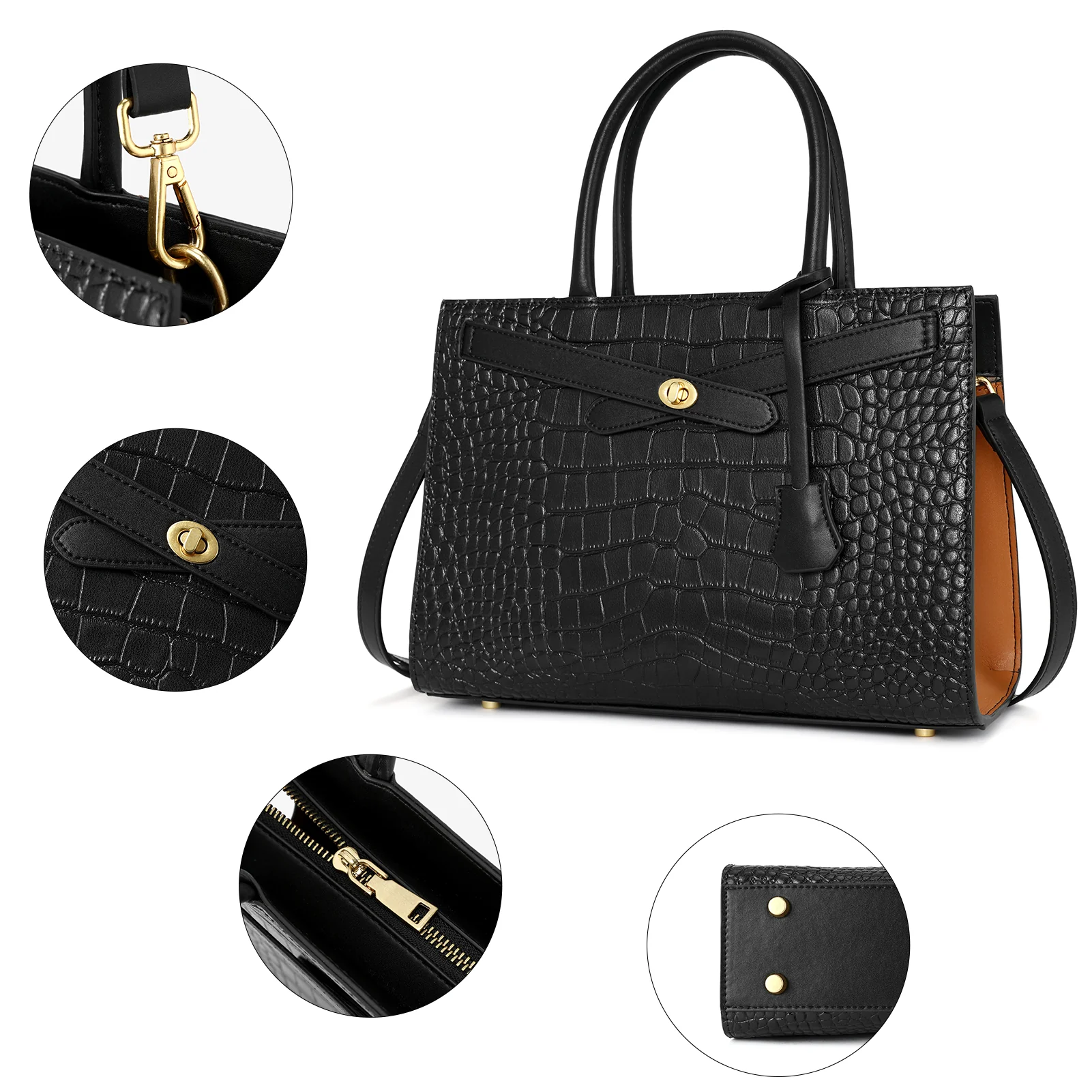 BOSTANTEN Leather Handbags for Women Fashion Satchel Purses Top Handle Tote Work Shoulder Bags Crocodile Pattern - Image 5