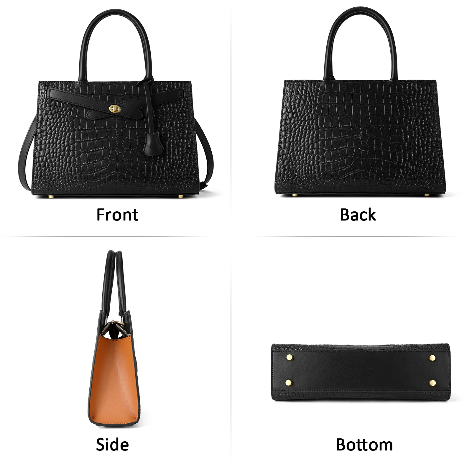 BOSTANTEN Leather Handbags for Women Fashion Satchel Purses Top Handle Tote Work Shoulder Bags Crocodile Pattern - Image 7