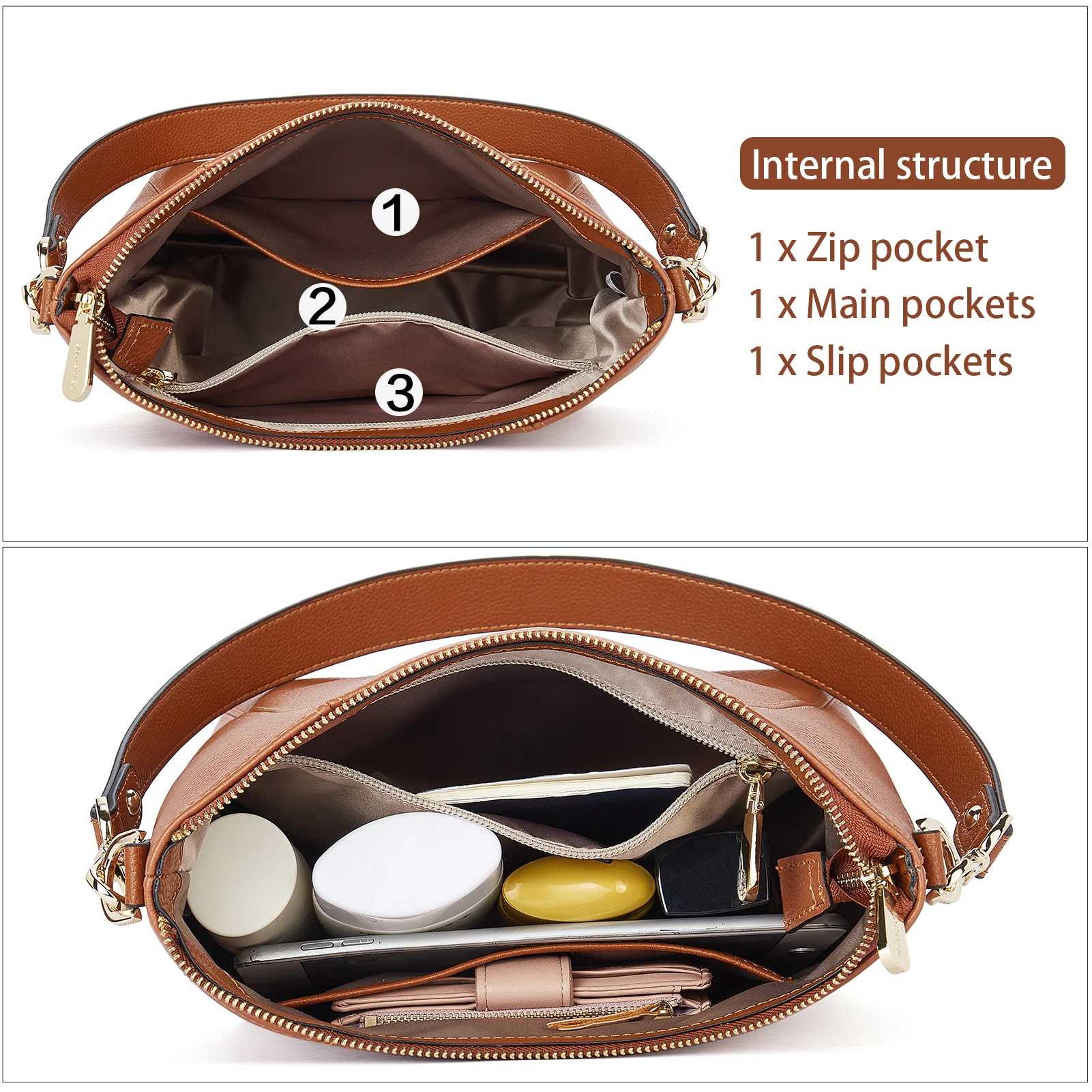 BOSTANTEN Leather Hobo Handbags Designer Purses for Women Shoulder Crossbody Bags - Image 6