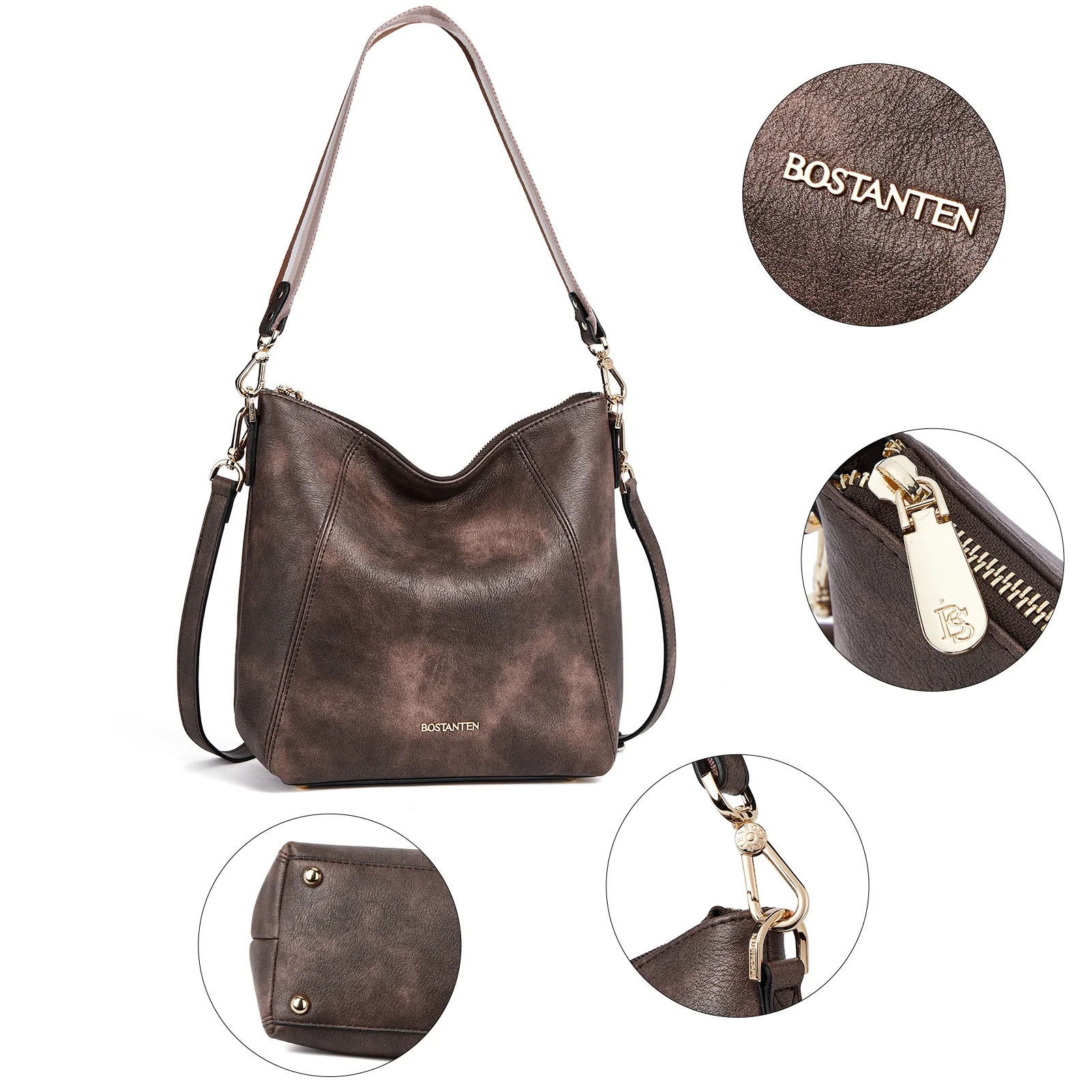 BOSTANTEN Leather Hobo Handbags Designer Purses for Women Shoulder Crossbody Bags - Image 4