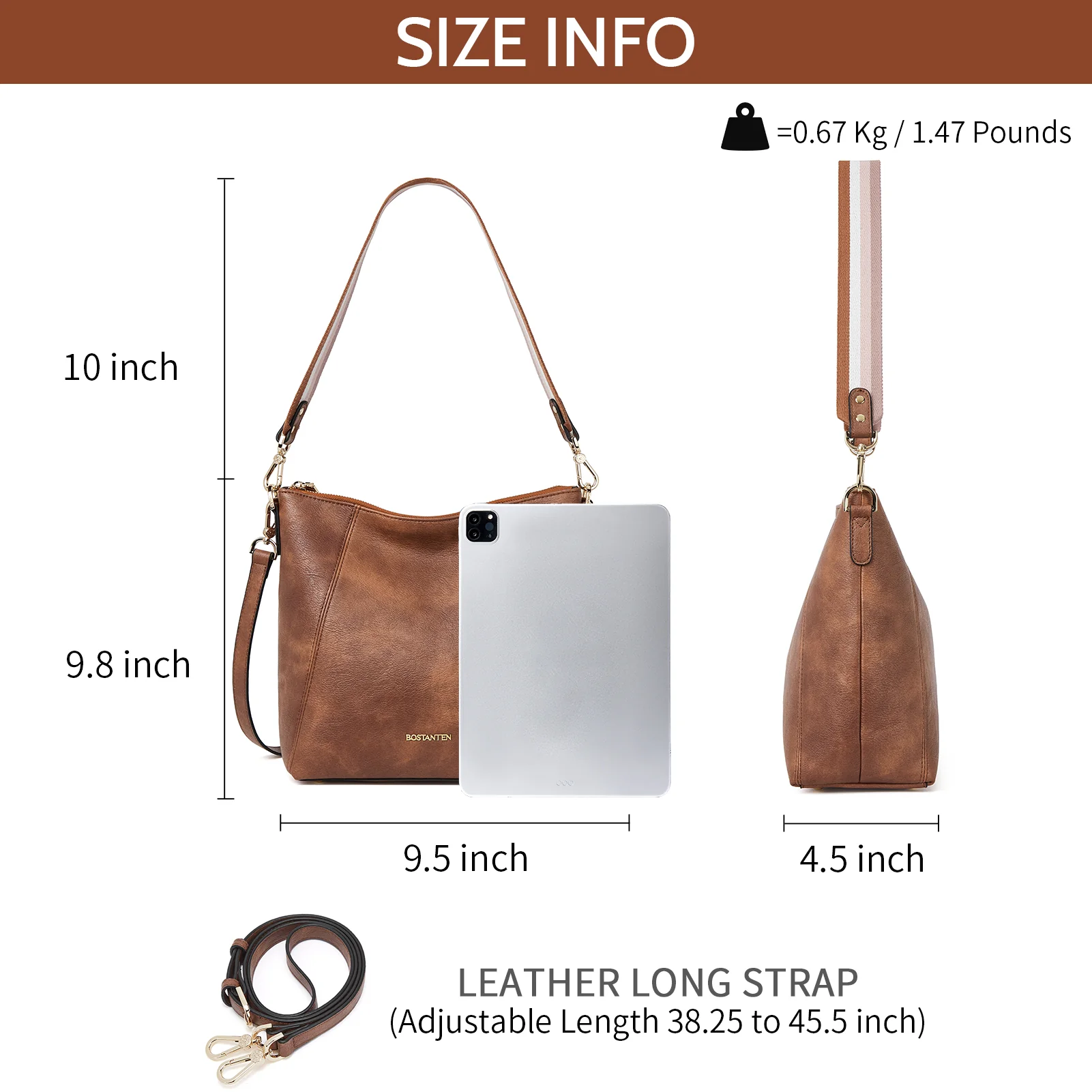 BOSTANTEN Leather Hobo Handbags Designer Purses for Women Shoulder Crossbody Bags - Image 9