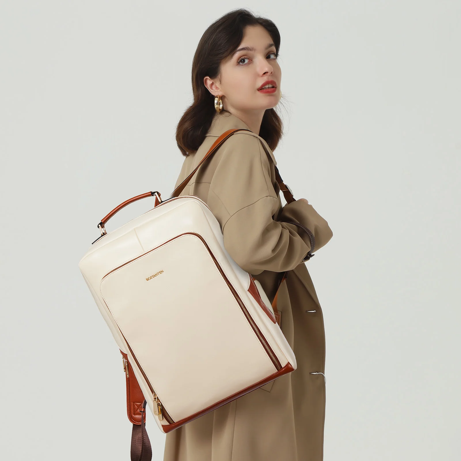 Vrba 15.6" White Leather Stylish Women's Backpack - Image 2