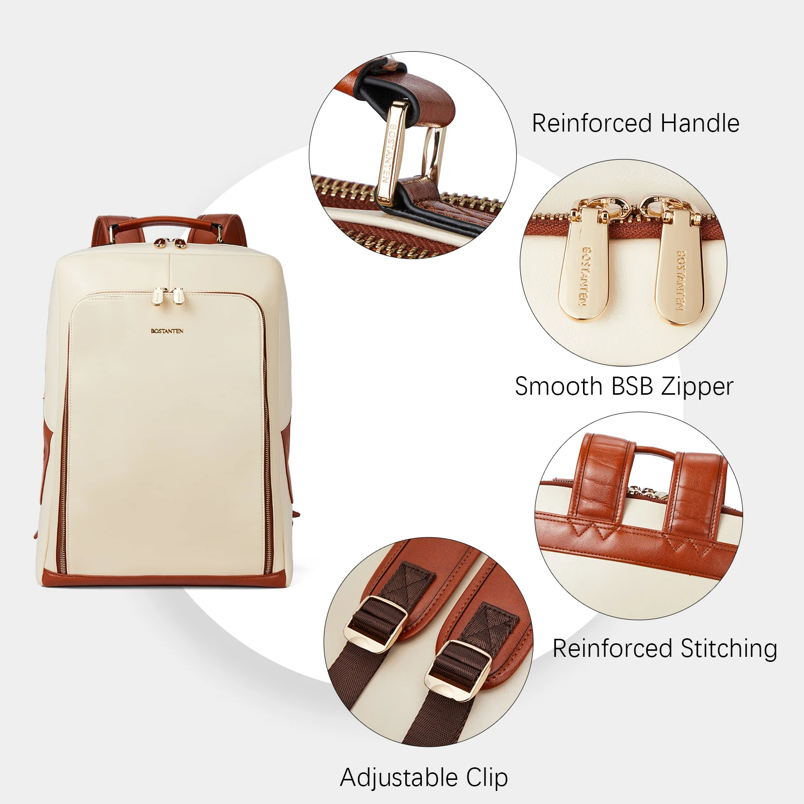 Vrba 15.6" White Leather Stylish Women's Backpack - Image 5