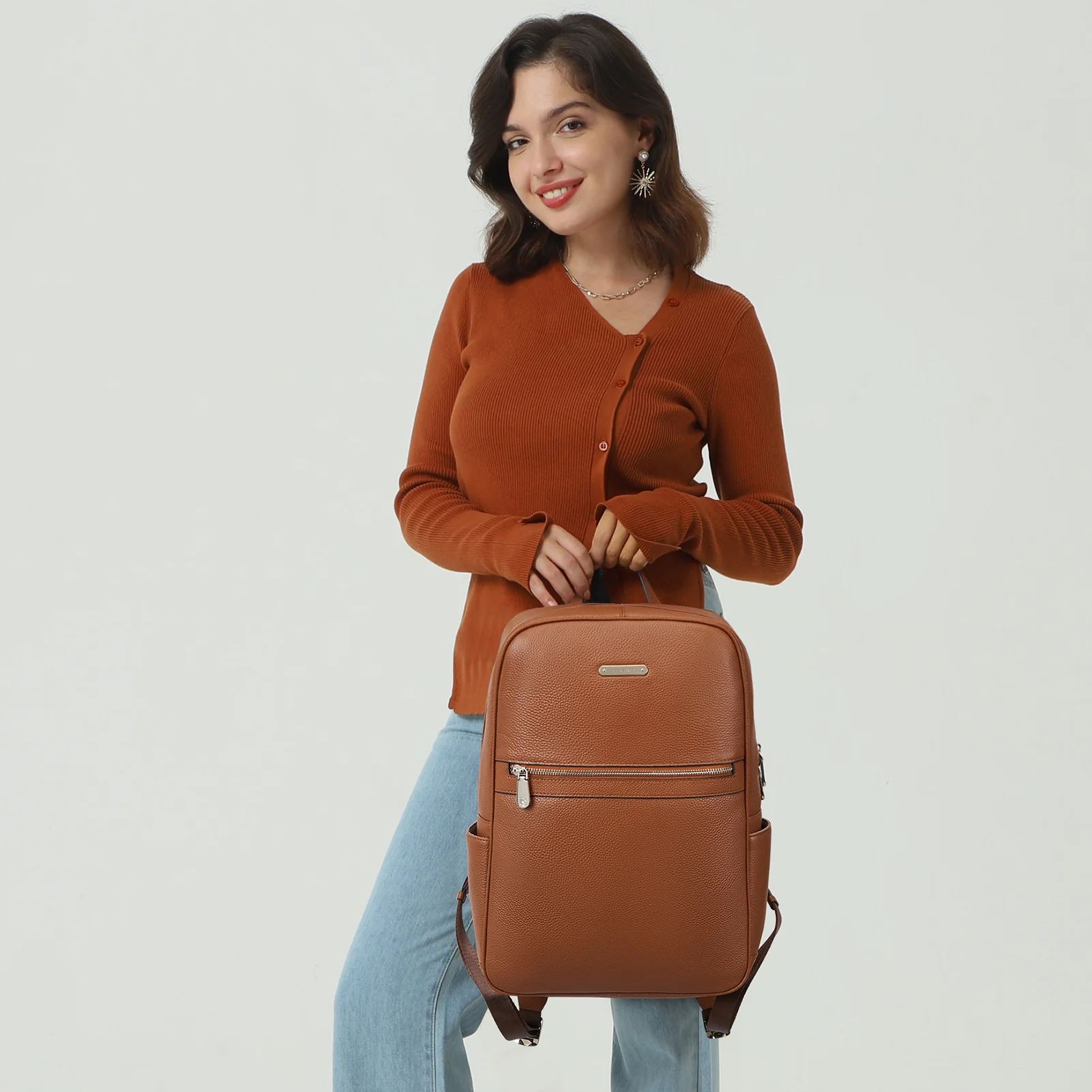 Baish Vintage Women's Brown Leather Backpack Purse - Image 7