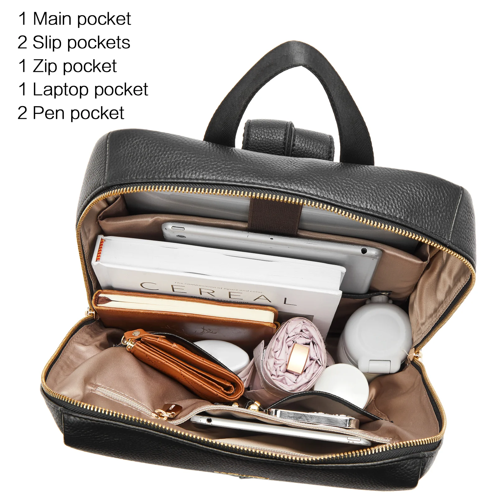 BOSTANTEN Leather Laptop Backpack for Women 15.6 inch Computer Bag College Shoulder Bag Casual Daypack Travel Bag - Image 4