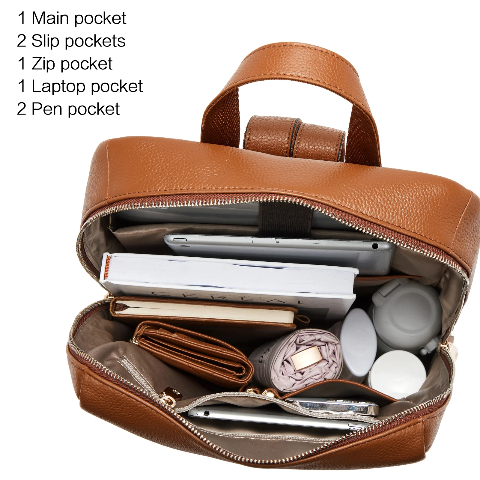 Vallis Women's Multi-Pocket Leather Backpack - Image 4