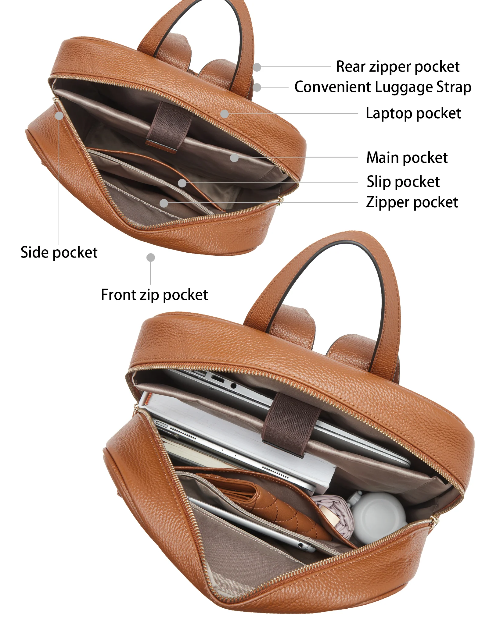 BOSTANTEN Leather Laptop Backpack for Women 15.6 inch Computer Bag College Student Daypack Back to School Supplies Travel Bag - Image 4