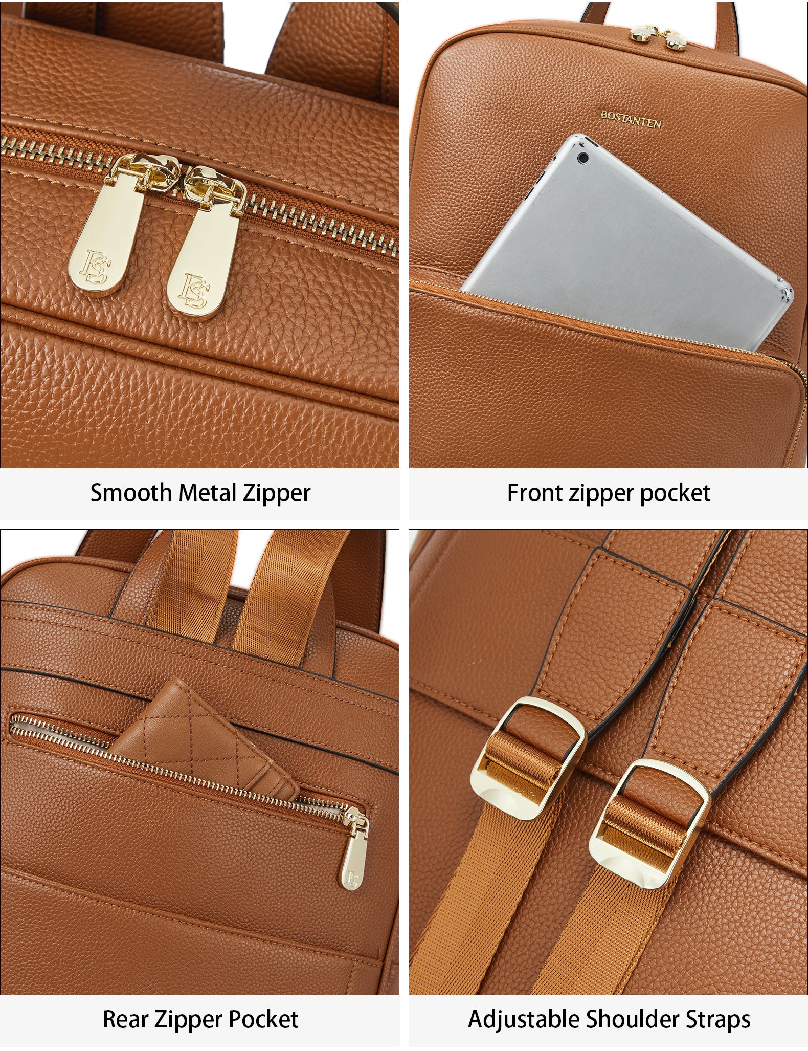 BOSTANTEN Leather Laptop Backpack for Women 15.6 inch Computer Bag College Student Daypack Back to School Supplies Travel Bag - Image 5