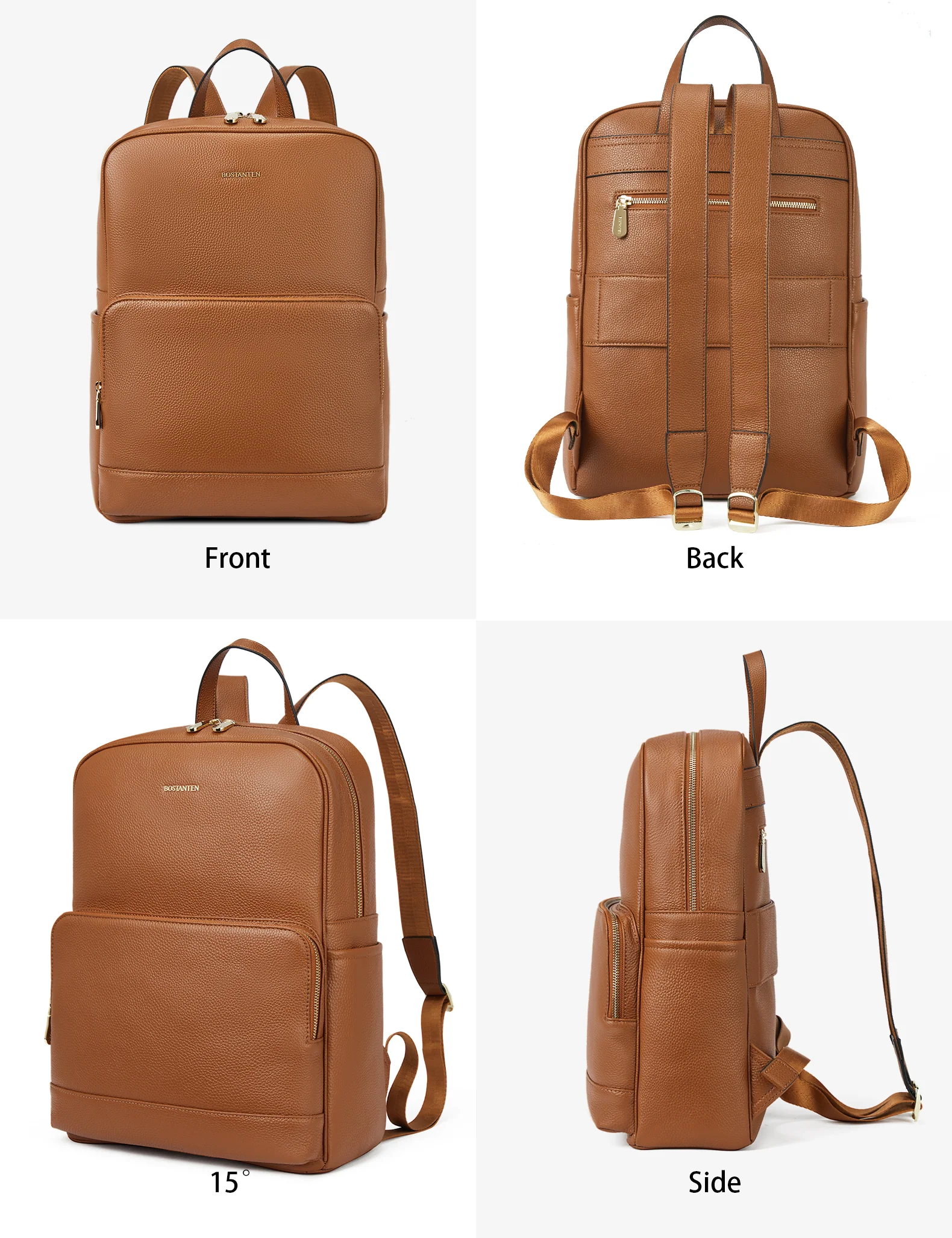 BOSTANTEN Leather Laptop Backpack for Women 15.6 inch Computer Bag College Student Daypack Back to School Supplies Travel Bag - Image 6