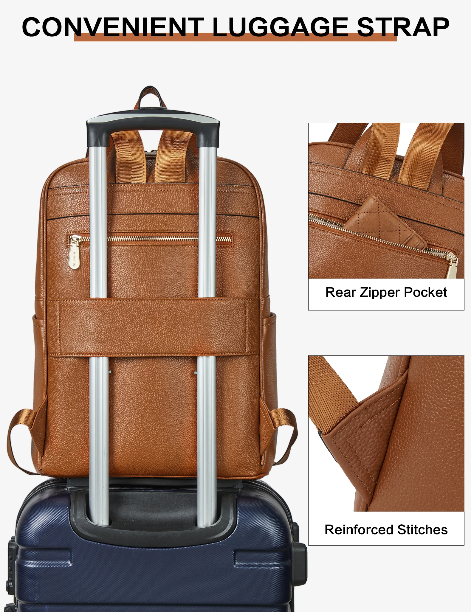 BOSTANTEN Leather Laptop Backpack for Women 15.6 inch Computer Bag College Student Daypack Back to School Supplies Travel Bag - Image 7