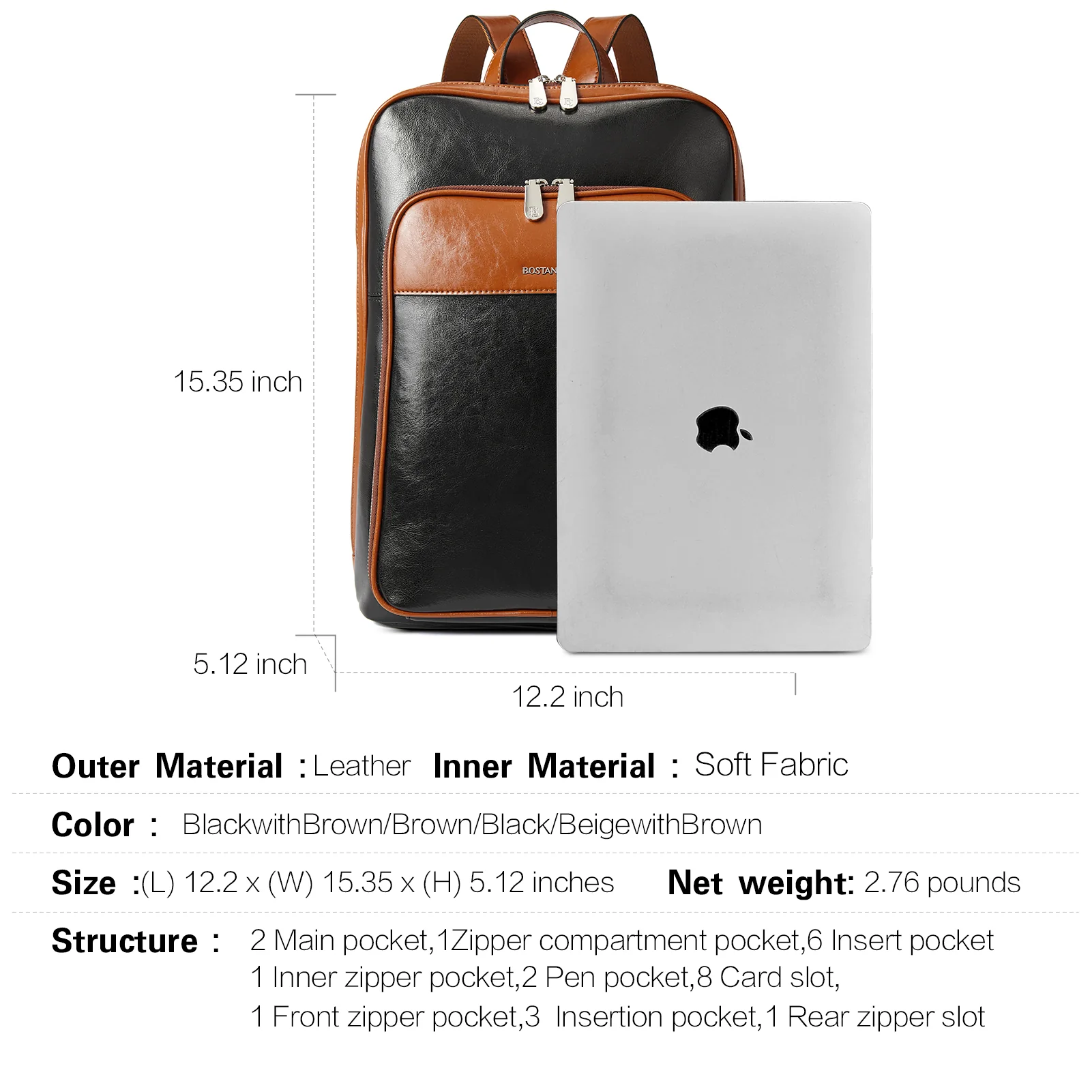 Vallis Vintage Leather Laptop College Travel Backpack - Image 10