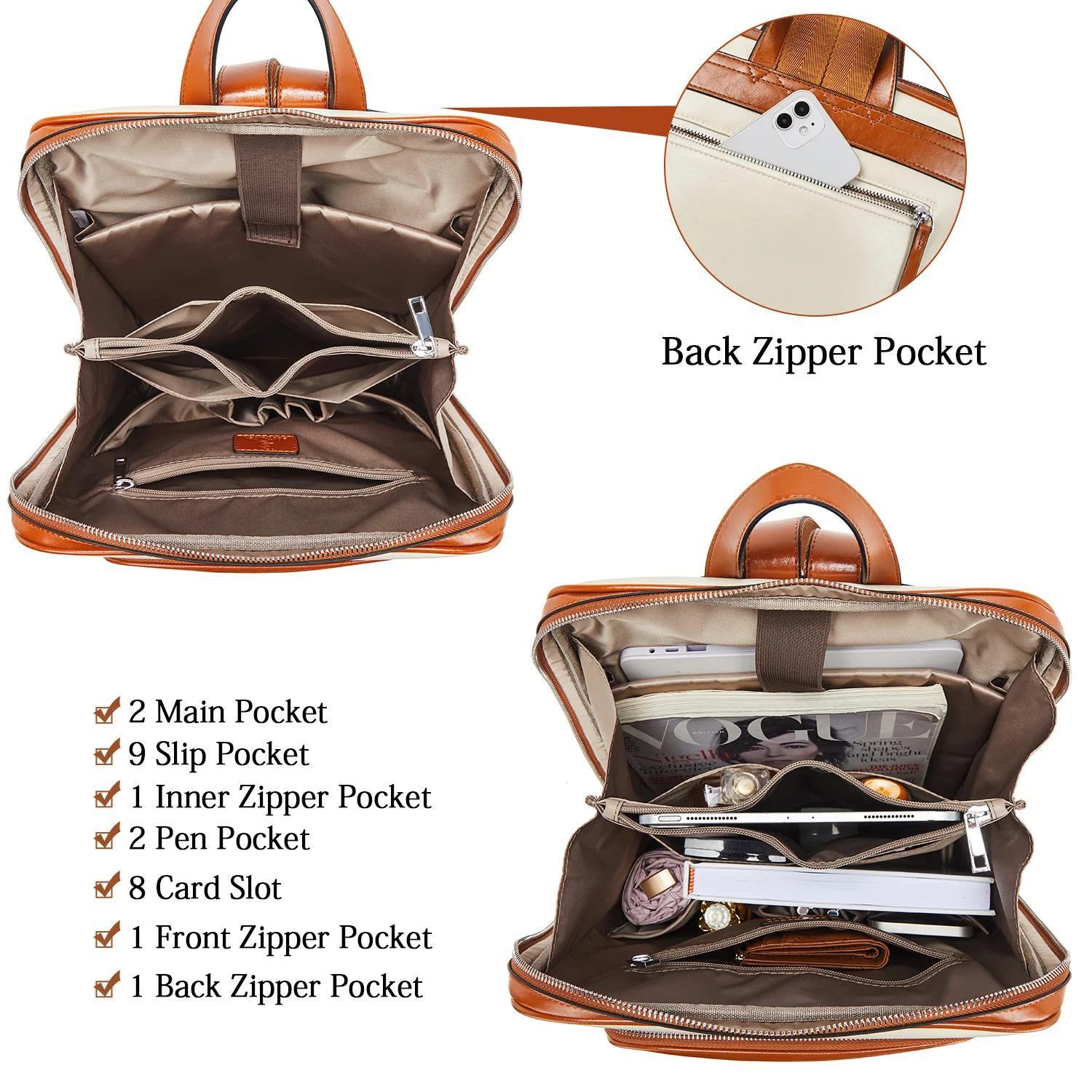 Vallis Vintage Leather Laptop College Travel Backpack - Image 4
