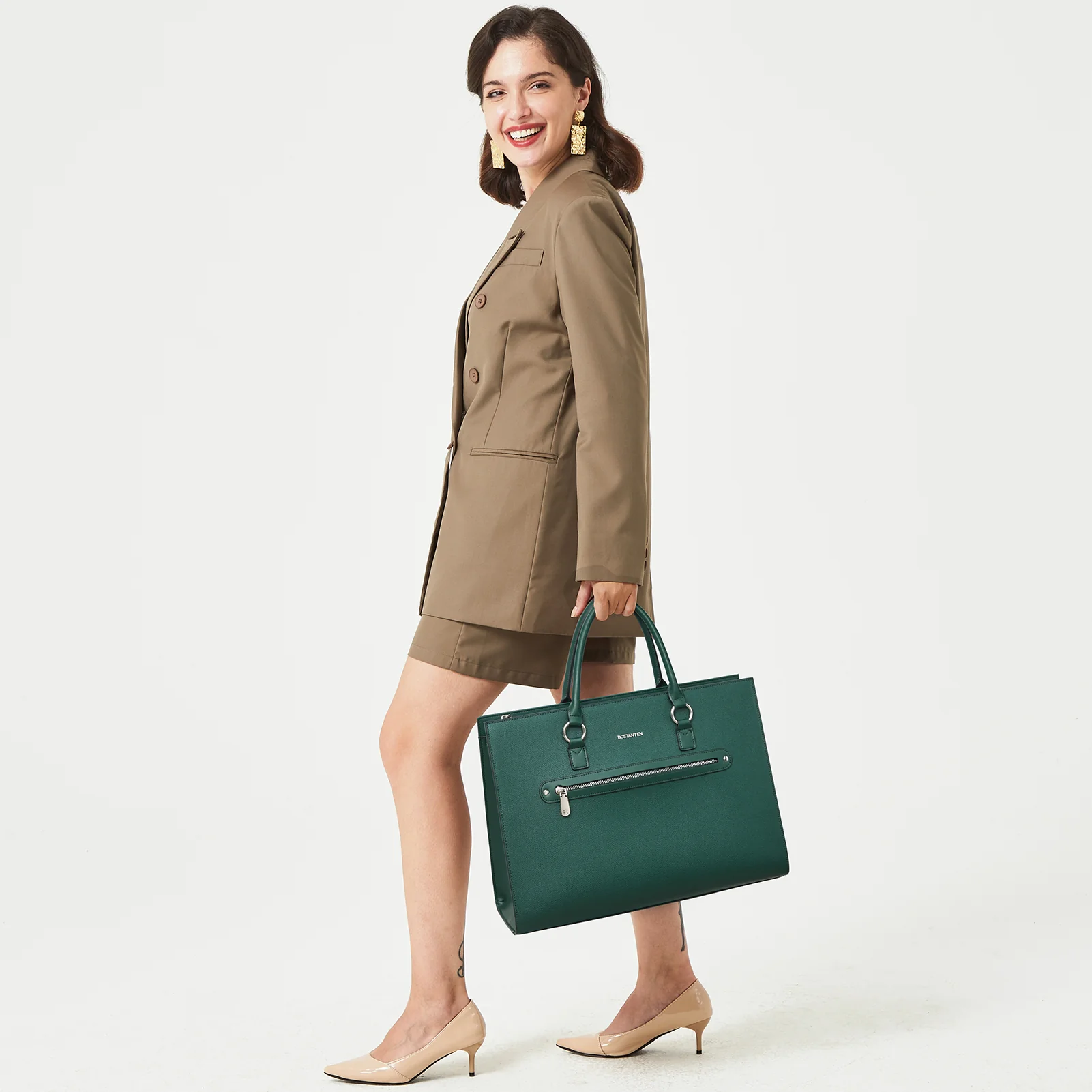 BOSTANTEN Women Leather Briefcase 15.6 Inch Laptop Work Tote - Image 3